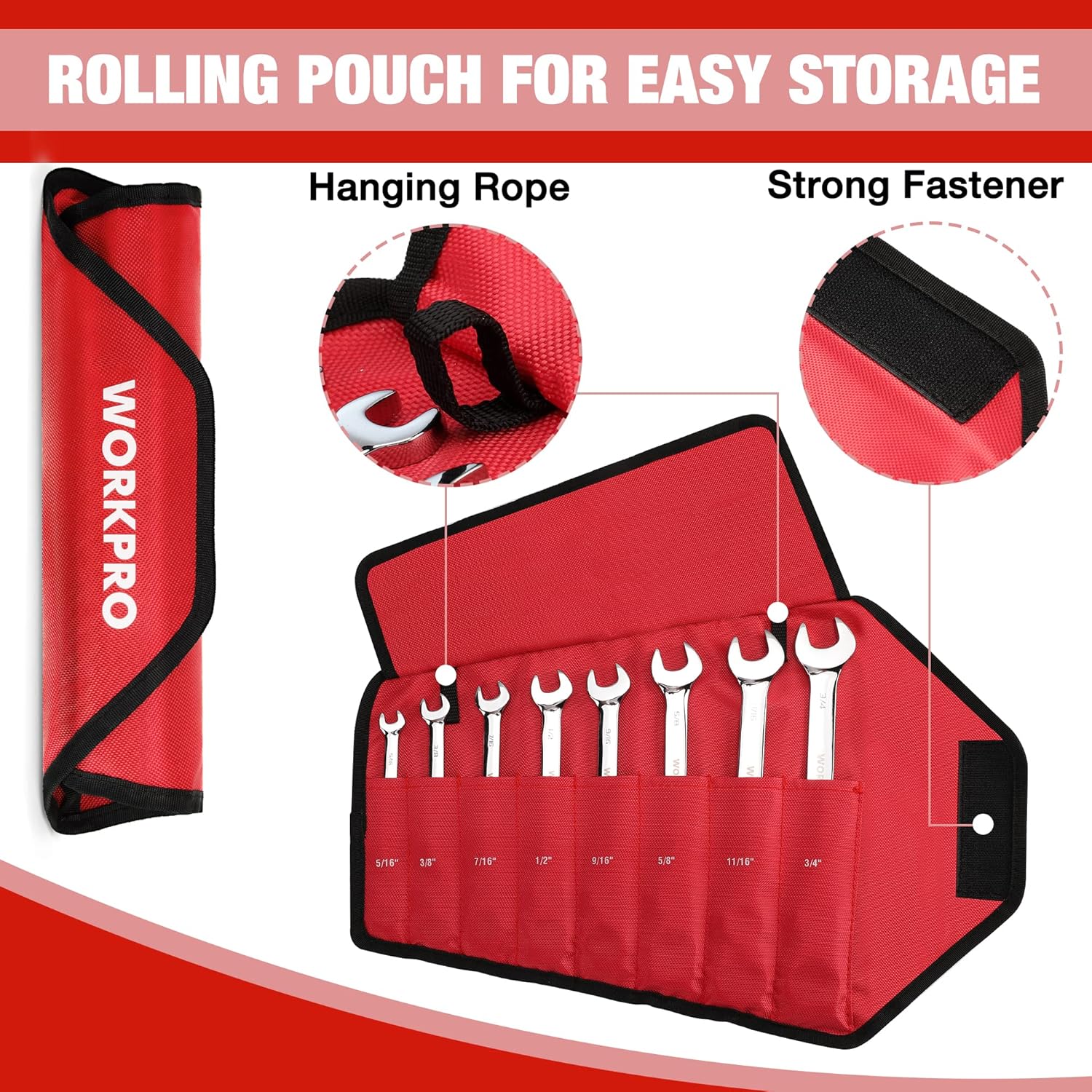 WORKPRO Ratcheting Combination Wrench Set, 8-piece Flex-Head Anti-Slip Set Metric 8-17 mm, 72-Teeth, Cr-V Constructed, Black Electrophoretic Coating with Rolling Pouch - Image 6