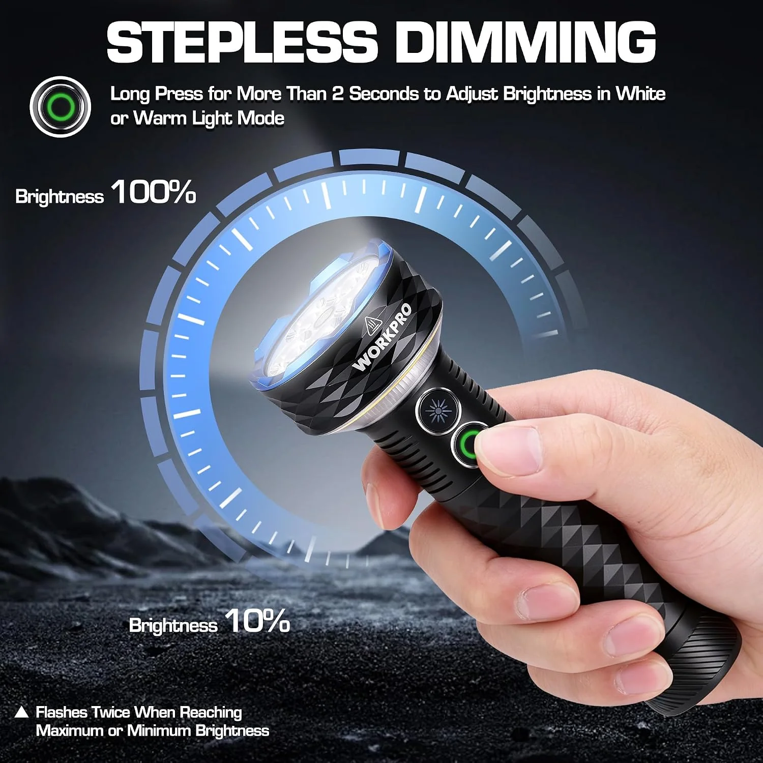 WORKPRO Rechargeable Flashlight with Red Laser, 4000LM Bright Flashlight | 6 Modes, Stepless Dimming, White LED, Warm Light, Red Light, Magnetic Base, USB-C, for Home, Camping, Working, Emergency - Image 3