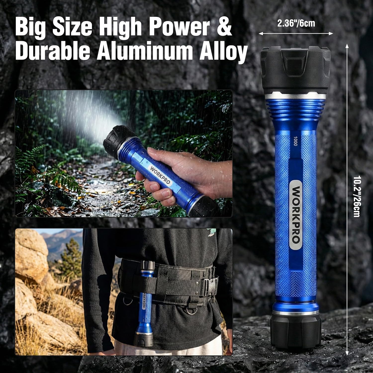 WORKPRO Rechargeable LED Flashlight, High Lumens IPX7 Waterproof Heavy-Duty Flash Light, 3 Mode Super Bright Handheld Aluminum Flashlight for Home, Camping, Hiking, Emergency - Image 6