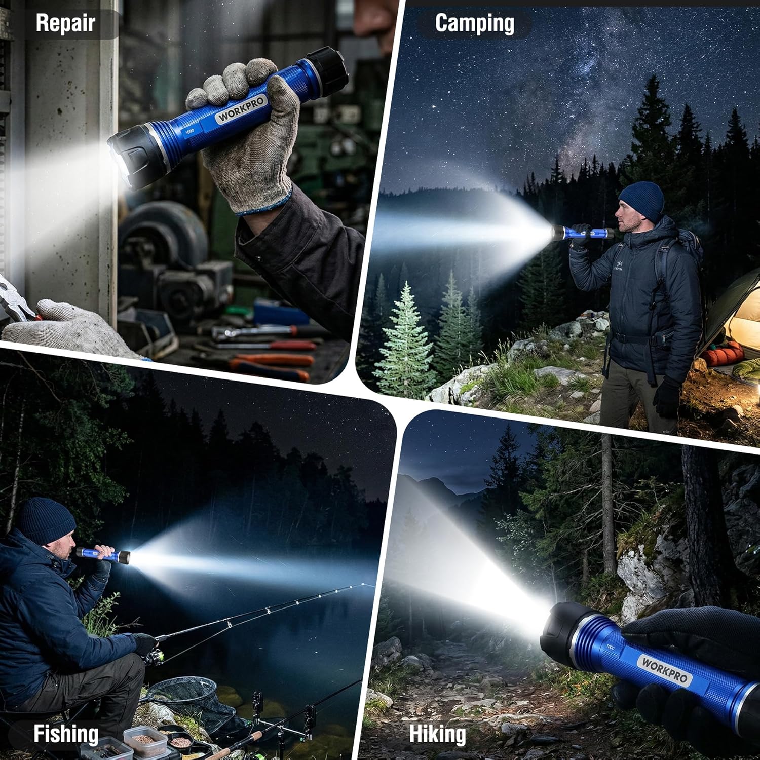 WORKPRO Rechargeable LED Flashlight, High Lumens IPX7 Waterproof Heavy-Duty Flash Light, 3 Mode Super Bright Handheld Aluminum Flashlight for Home, Camping, Hiking, Emergency - Image 8