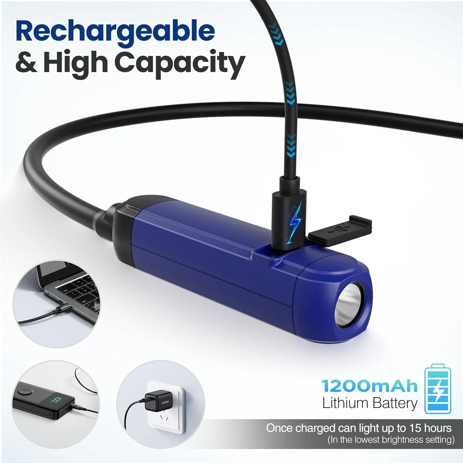 WORKPRO Rechargeable Neck Light for Hands-Free Lighting, 3 Brightness Levels 300 Lumens Neck Light, Bendable Silicone Arm, Great for Mechanics, Reading, Camping, DIY Projects, Crafting, Blue and Black - Image 5