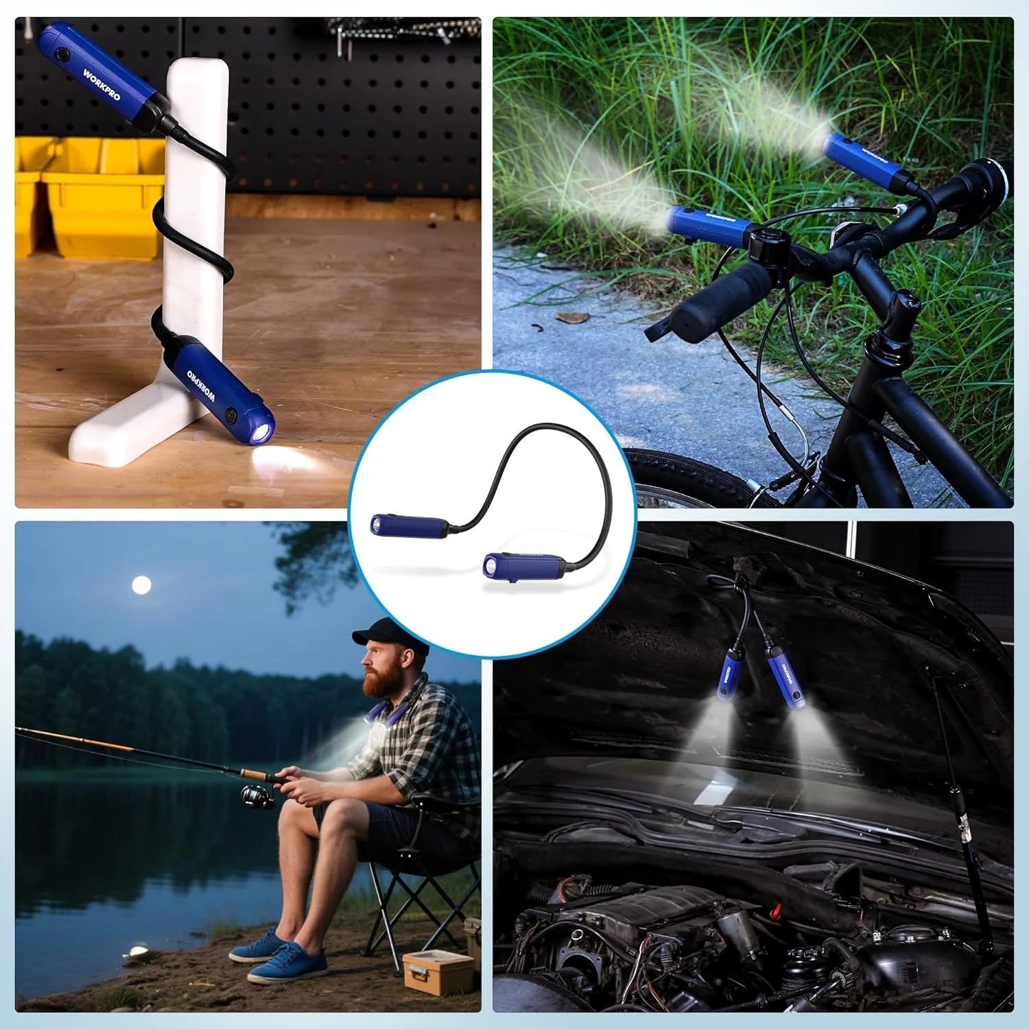 WORKPRO Rechargeable Neck Light for Hands-Free Lighting, 3 Brightness Levels 300 Lumens Neck Light, Bendable Silicone Arm, Great for Mechanics, Reading, Camping, DIY Projects, Crafting, Blue and Black - Image 7