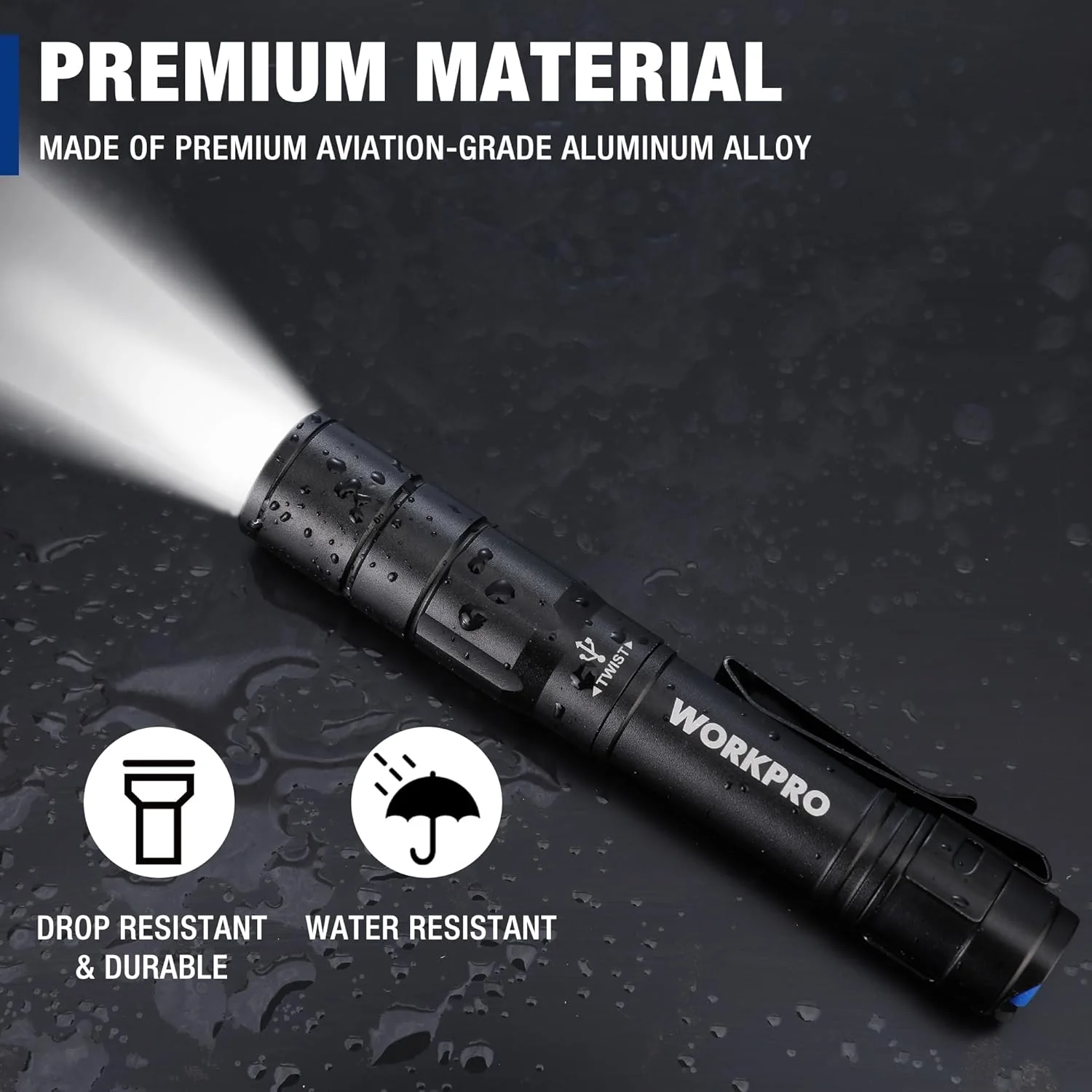 WORKPRO Rechargeable Pen Light, Mini Flashlight, 2 Pack Ultra-Compact EDC Flashlight, Pocket Flashlight with Clip, Memory Function and 2 x USB C Cable Included, Black - Image 6