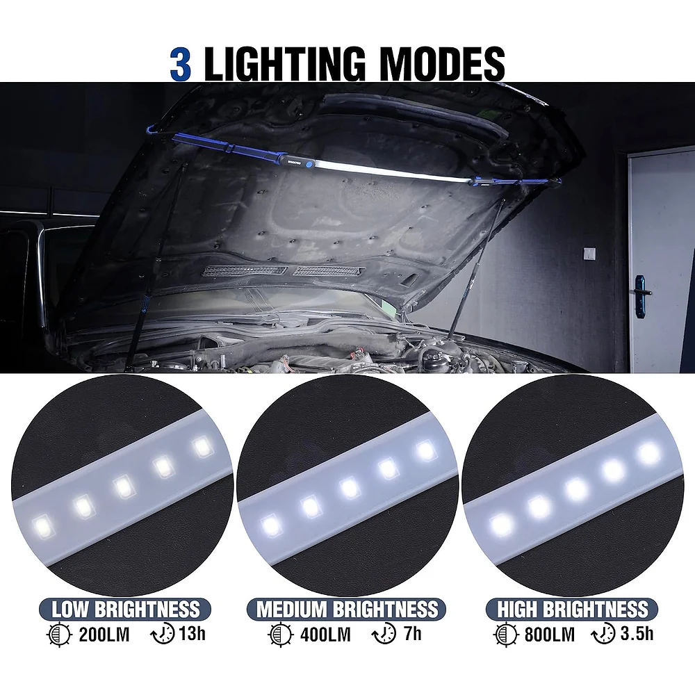 WORKPRO Rechargeable Underhood Work Light, 25inch Long Foldable LED Work Light Bar, 3 Lighting Modes with Adjustable Straps and Hooks, Magnetic Light for Car Repairing/Garage/Workshop/Emergency - Image 3