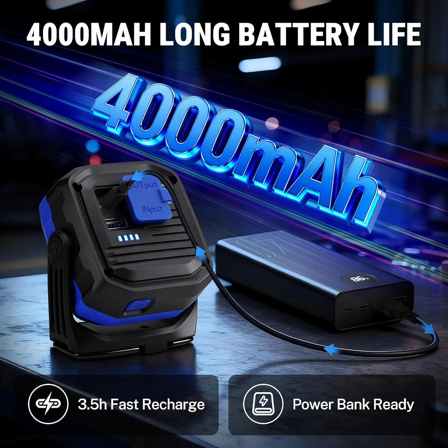 WORKPRO Rechargeable Work Light, 1200LM Magnetic Light with 4000mAh Battery, Portable LED with 4 Modes, IPX4 Water-Resistant, Led Work Light for Car, Camping, Emergency, Christmas Gifts - Image 5