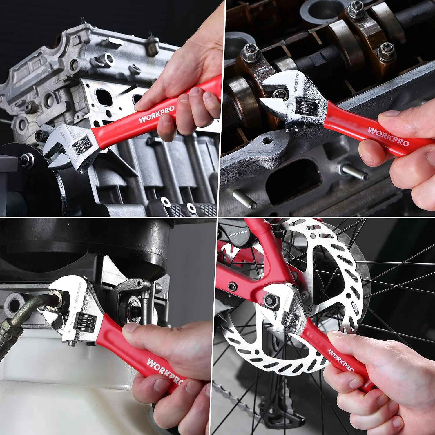 WORKPRO Red Adjustable Wrench Set, 6-inch, 8-inch, 10-inch, 12-inch Wide Jaw Wrenches with Metric and SAE Scales, Rubber Grip, Heat-Treated Steel for Home Repairs, Plumbing, and Garage Work - Image 8