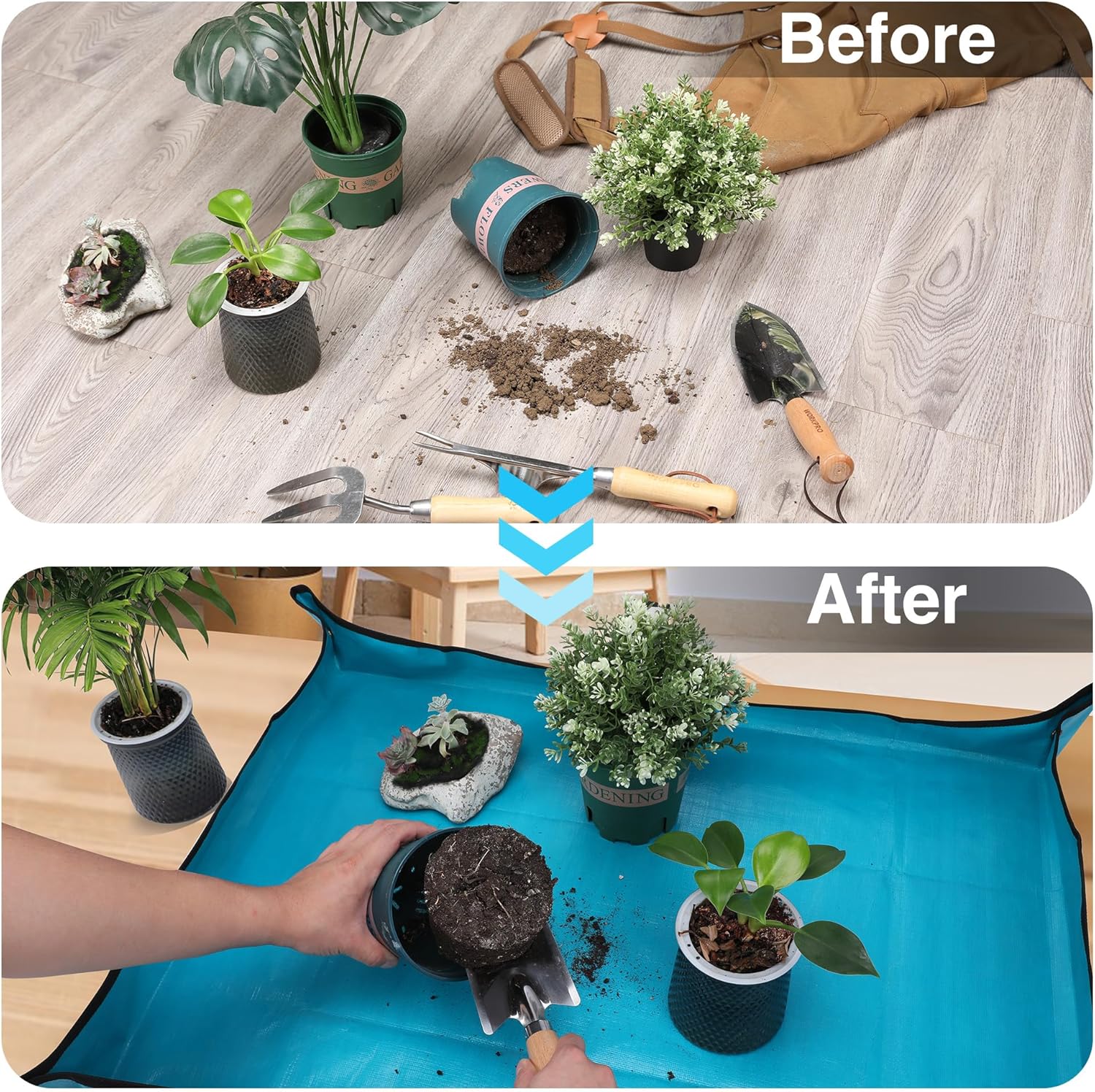 WORKPRO Repotting Mat for Indoor Plant Transplanting | 39.5" X 31.5", Thickened Waterproof, Square Planting Tray, Mess Control, Gardening Gifts for Plant Lovers - Image 2