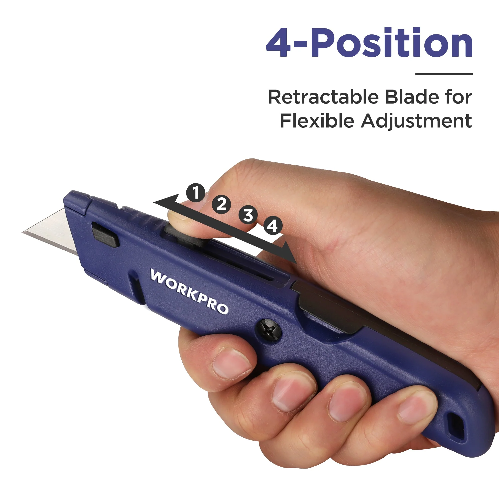 WORKPRO Retractable Box Cutter, Quick Change Utility Knife with Extra Blade Storage - Heavy Duty Aluminum Razor Knife, Twine Cutter, Bonus SK5 Blades Included, Blue - Image 5