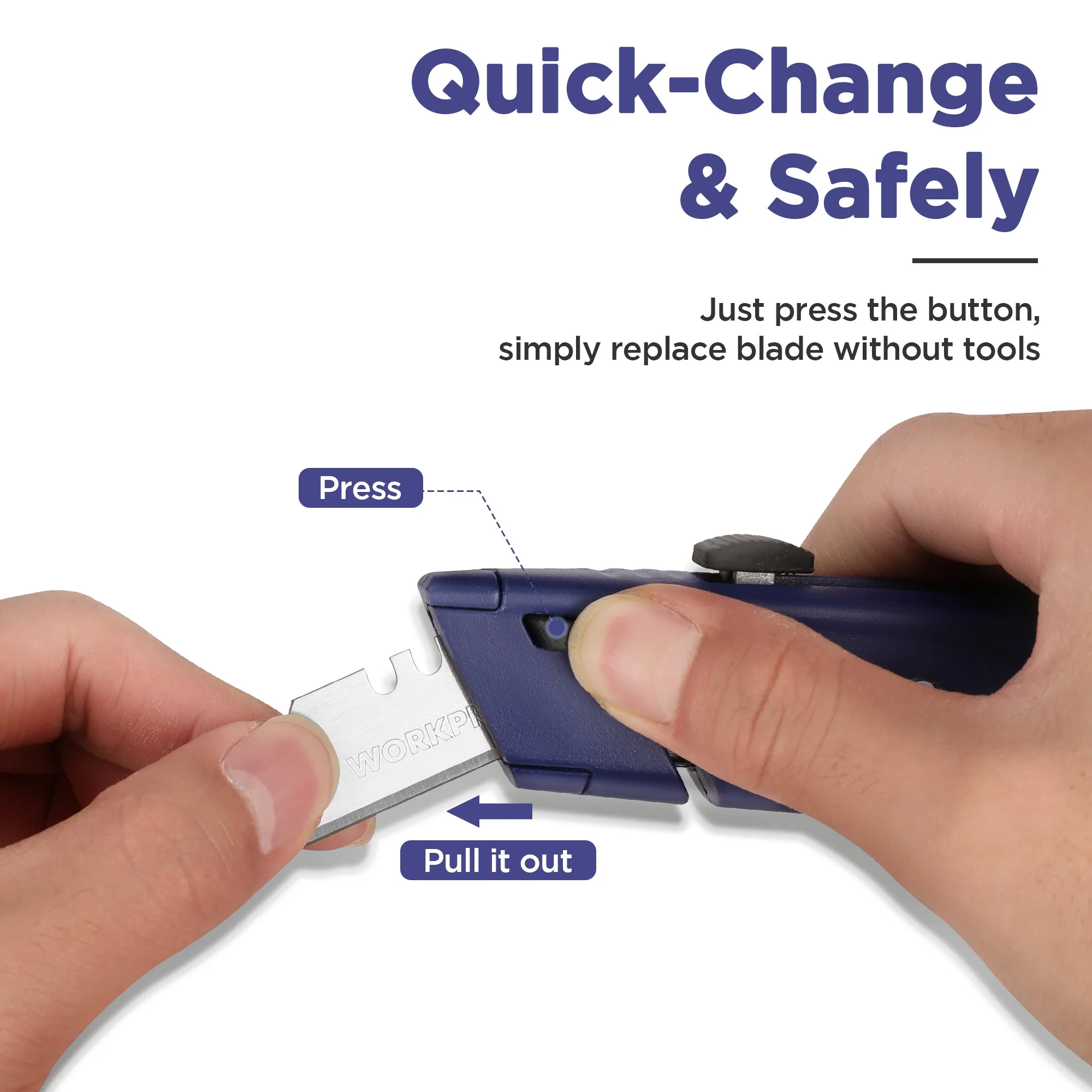 WORKPRO Retractable Box Cutter, Quick Change Utility Knife with Extra Blade Storage - Heavy Duty Aluminum Razor Knife, Twine Cutter, Bonus SK5 Blades Included, Blue - Image 6