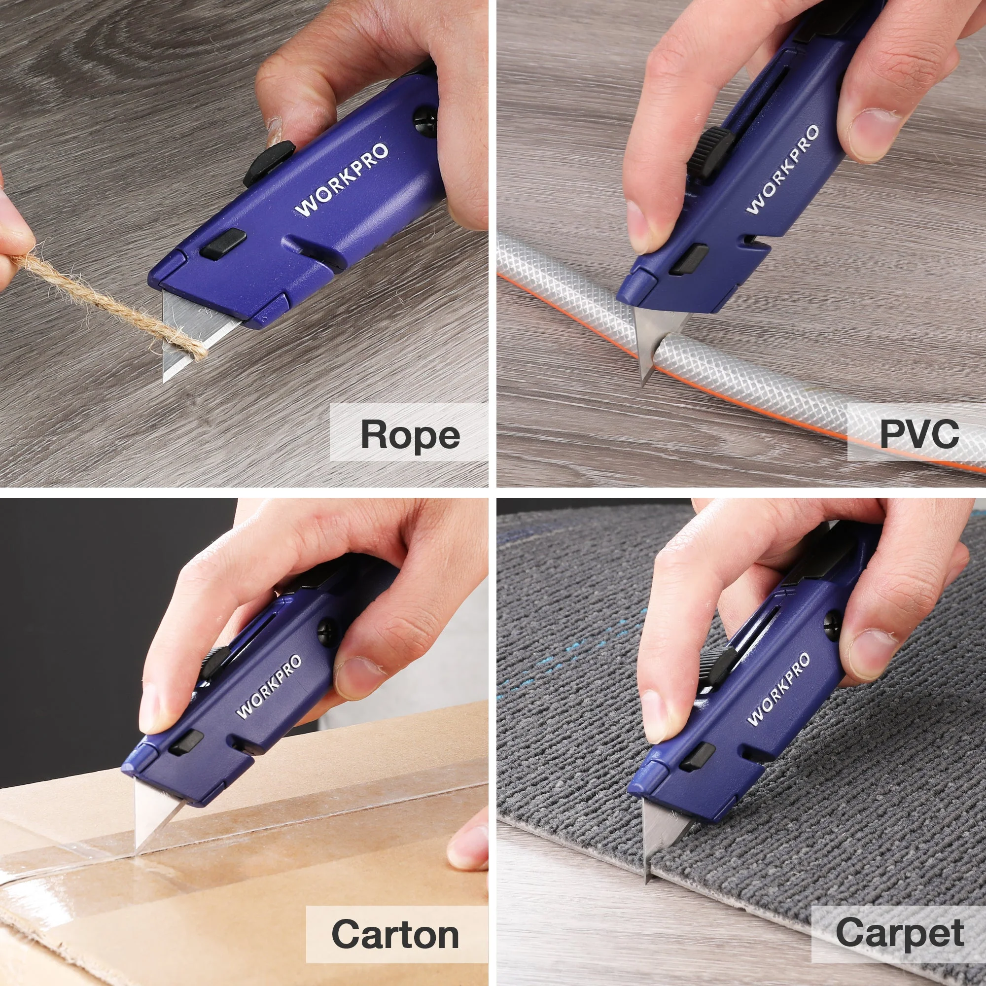 WORKPRO Retractable Box Cutter, Quick Change Utility Knife with Extra Blade Storage - Heavy Duty Aluminum Razor Knife, Twine Cutter, Bonus SK5 Blades Included, Blue - Image 9