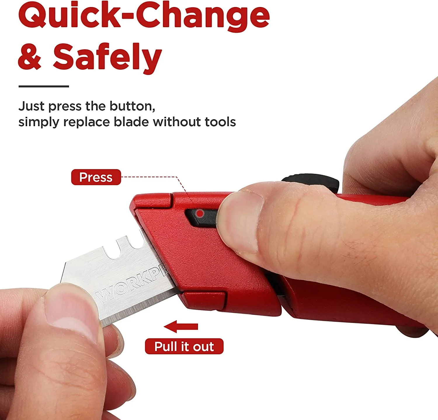 WORKPRO Retractable Box Cutter, Quick Change Utility Knife with Extra Blade Storage - Heavy Duty Aluminum Razor Knife, Twine Cutter, Bonus SK5 Blades Included, Red - Image 2
