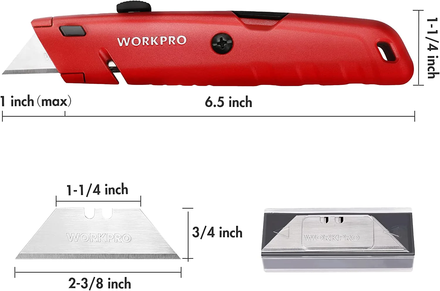 WORKPRO Retractable Box Cutter, Quick Change Utility Knife with Extra Blade Storage - Heavy Duty Aluminum Razor Knife, Twine Cutter, Bonus SK5 Blades Included, Red - Image 3