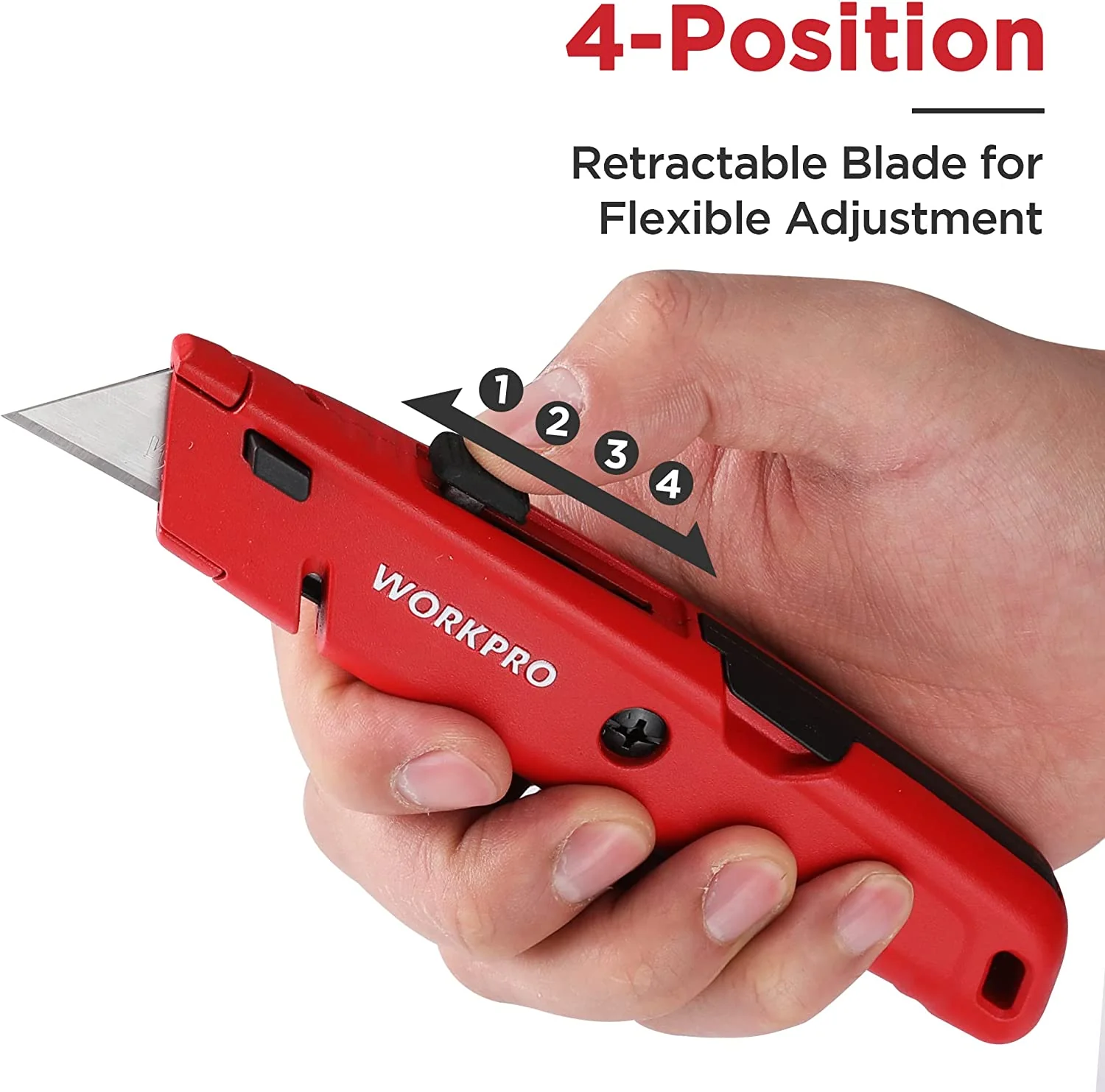 WORKPRO Retractable Box Cutter, Quick Change Utility Knife with Extra Blade Storage - Heavy Duty Aluminum Razor Knife, Twine Cutter, Bonus SK5 Blades Included, Red - Image 4