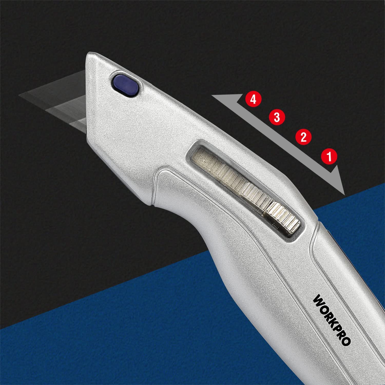 WORKPRO Retractable Utility Knife and Self-retracting Safety Box with 2 Extra Blades Included - Image 4