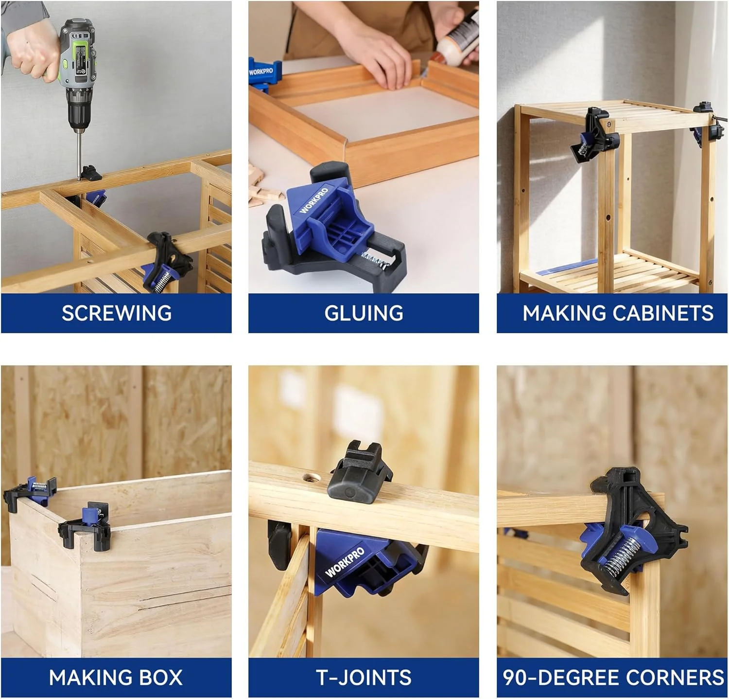 WORKPRO Right Angle Corner Clamps for Woodworking, Set of 4 Adjustable Spring-Loaded One-Handed Clamps, Carpentry Tools for Framing, Cabinets, and Projects - Image 5