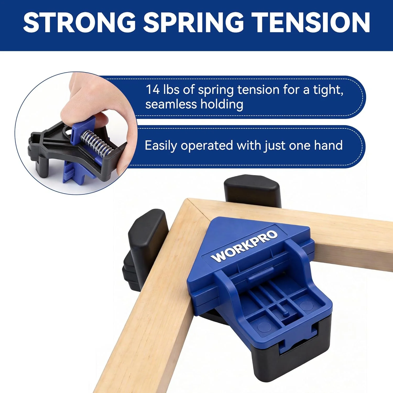 WORKPRO Right Angle Corner Clamps for Woodworking, Set of 4 Adjustable Spring-Loaded One-Handed Clamps, Carpentry Tools for Framing, Cabinets, and Projects - Image 6