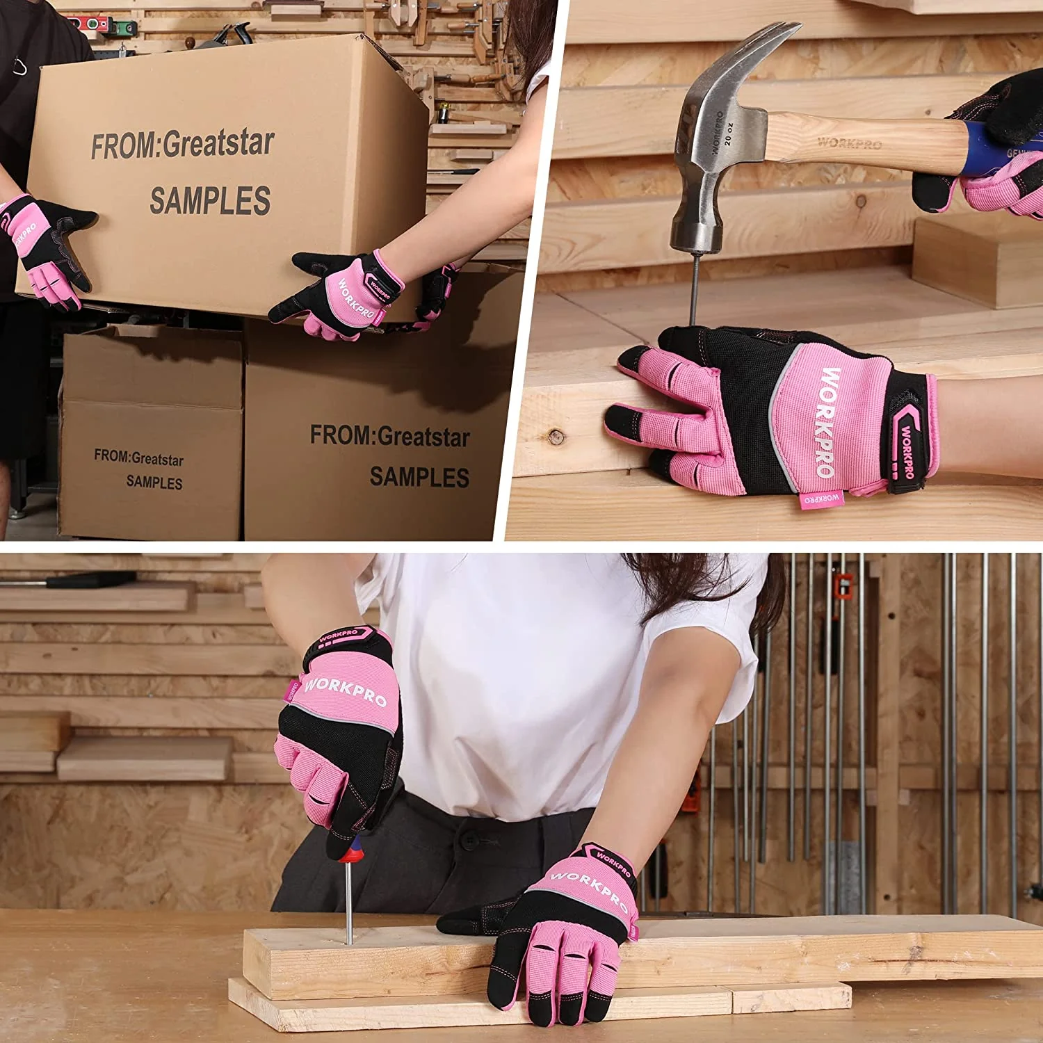 WORKPRO Safety Work Gloves, Touch Screen, Terry Fabric, Non-Slip Pink Working Gloves- M/L - Pink Ribbon - Image 7