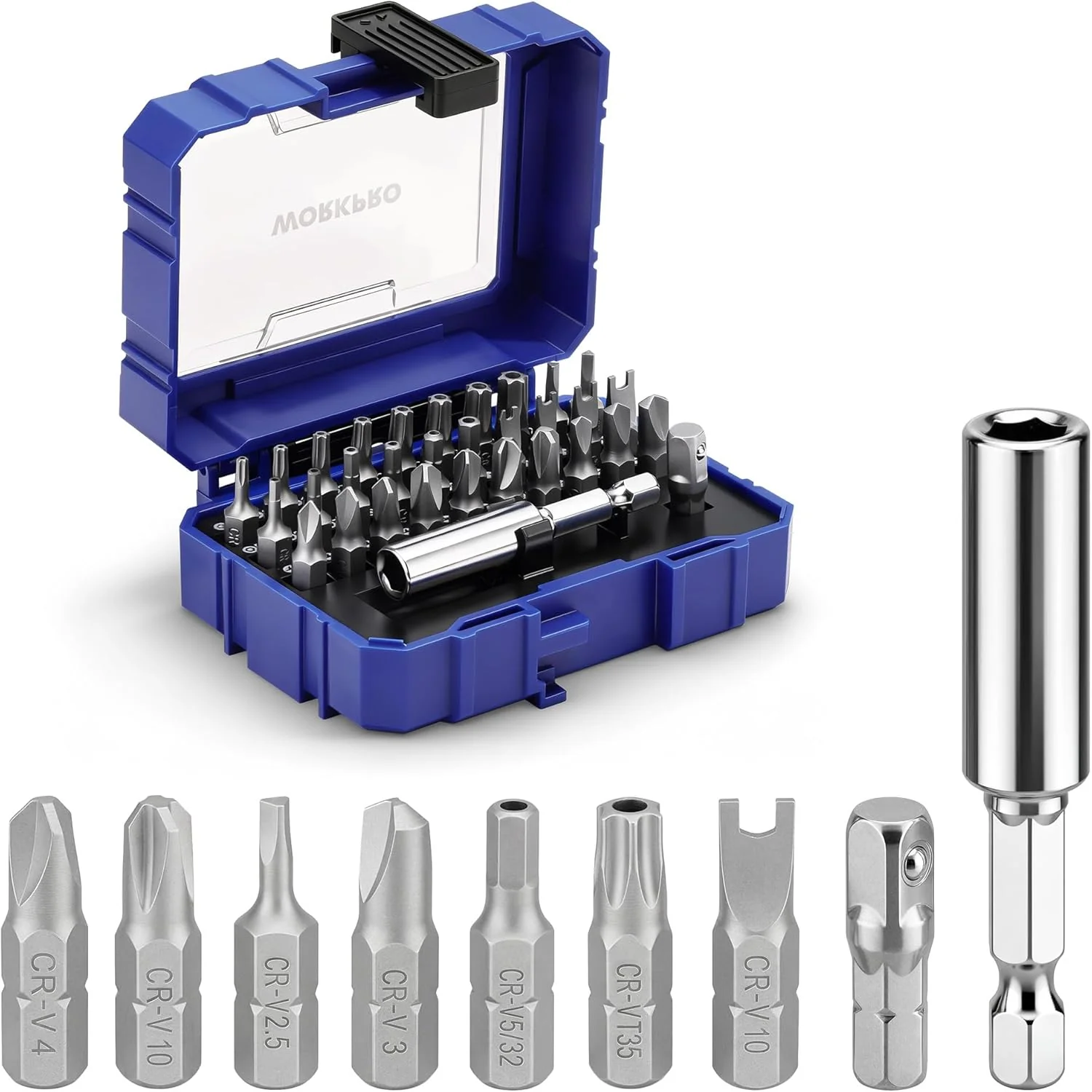 WORKPRO Security Bit Set, 32PCS Tamper Proof Screwdriver Set with Magnetic Holder, 1/4" Adapter,Torx Hex Tri-Wing Spanner Bits, Stackable Repair Tool Kit for Electronics, Automotive & Appliance Repair