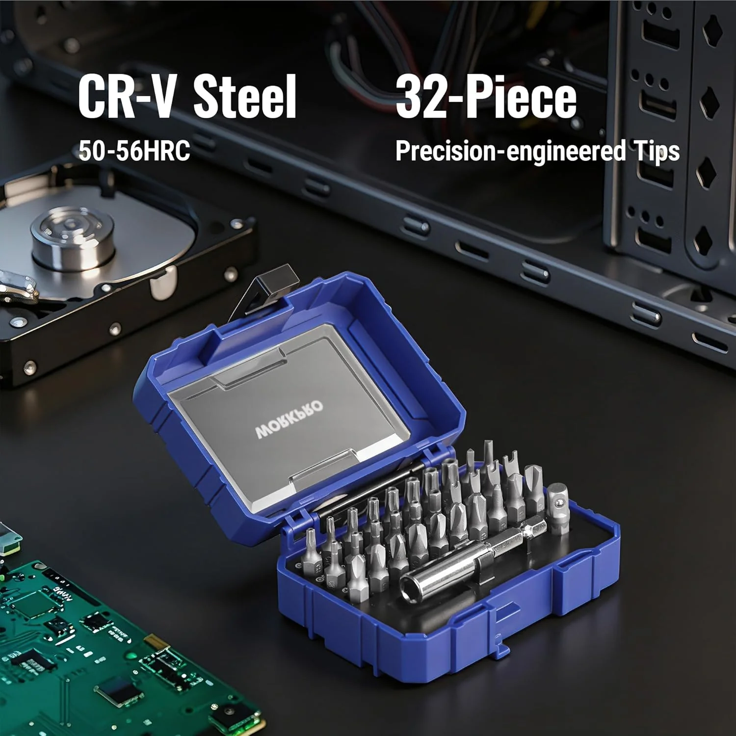 WORKPRO Security Bit Set, 32PCS Tamper Proof Screwdriver Set with Magnetic Holder, 1/4" Adapter,Torx Hex Tri-Wing Spanner Bits, Stackable Repair Tool Kit for Electronics, Automotive & Appliance Repair - Image 7