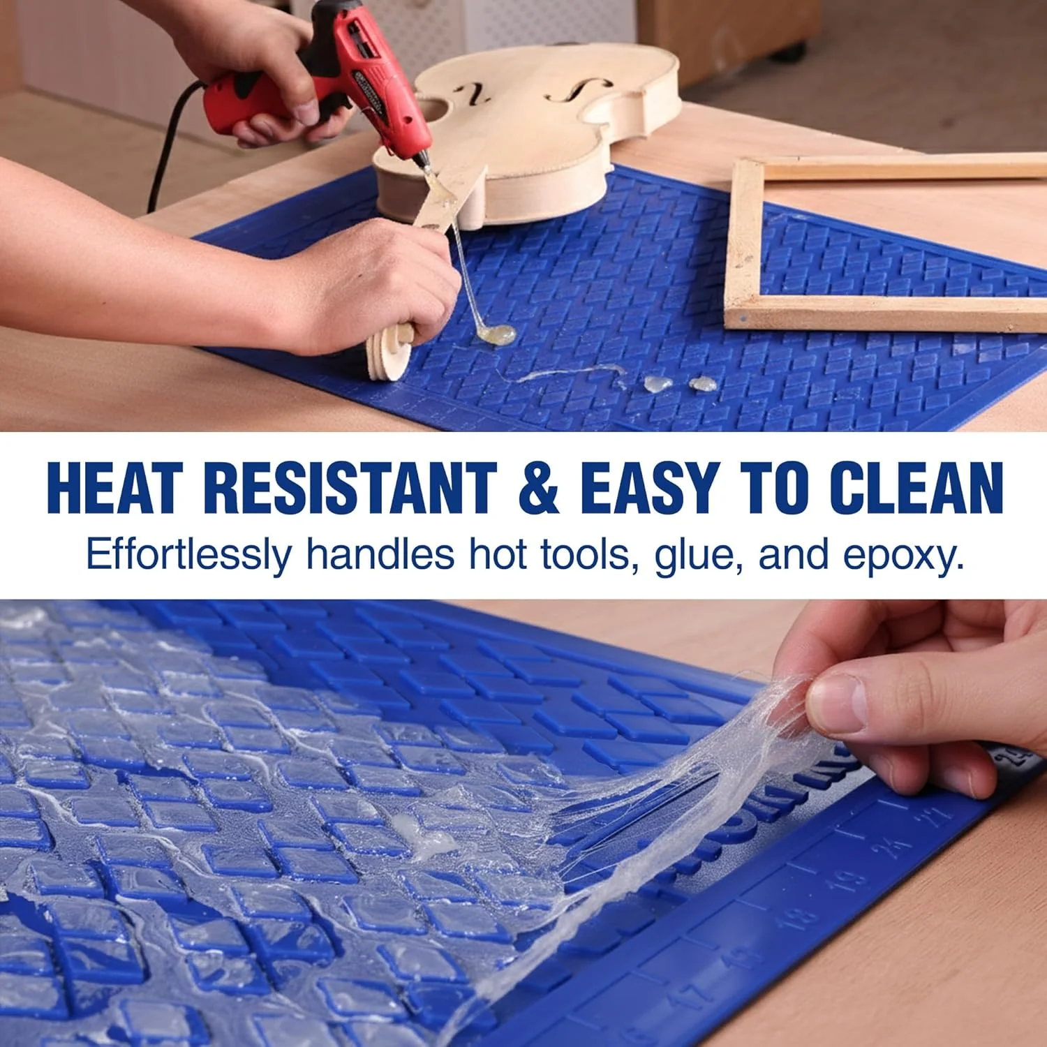 WORKPRO Silicone Glue Mat 2-Pack, Non-Stick Heat Resistant Silicone Pad | Built-in Measurement Grid & Anti-Slip Surface for Resin, Epoxy, Crafts, Woodworking, Garage and DIY Projects - Image 5