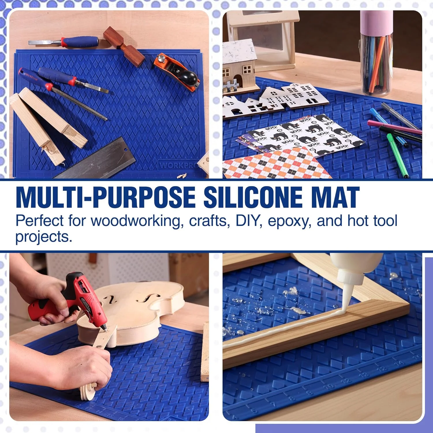 WORKPRO Silicone Glue Mat 2-Pack, Non-Stick Heat Resistant Silicone Pad | Built-in Measurement Grid & Anti-Slip Surface for Resin, Epoxy, Crafts, Woodworking, Garage and DIY Projects - Image 7