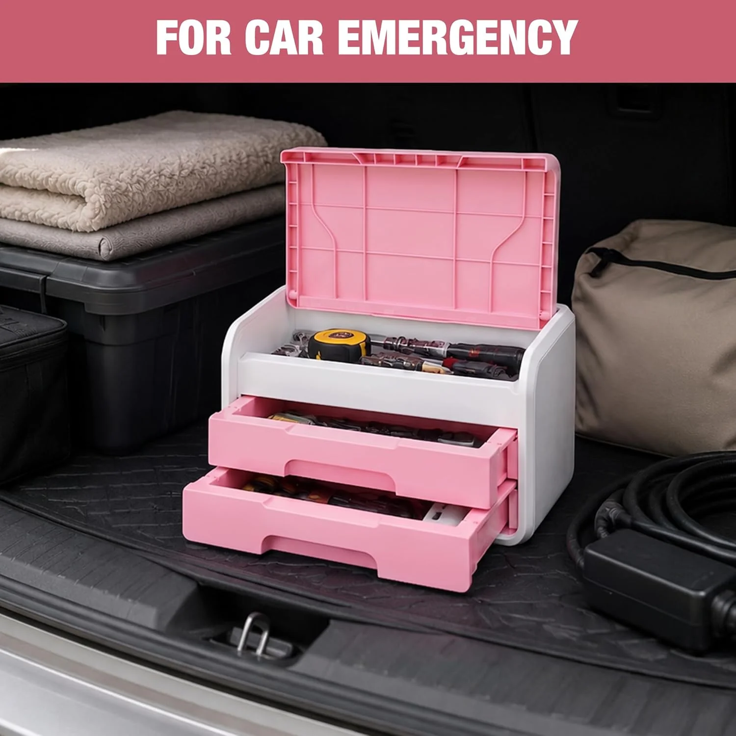 WORKPRO Small Desktop Drawer Organizer With 2 Drawers, Flip-Top Lid, Durable ABS Storage Box With PP Feet Pads, Lightweight Storage Case For Office Supplies, Desk Accessories and Crafts - Pink and White - Image 8