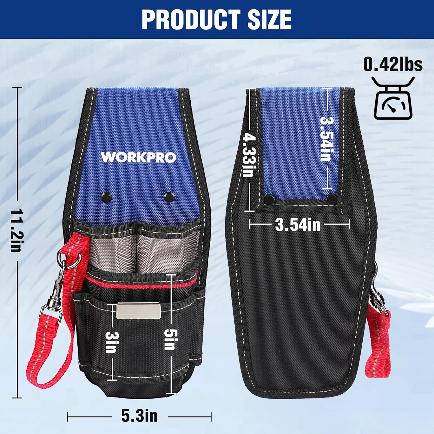 WORKPRO Small Electrician Tool Pouch, Compact Durable Tool Bag with Multiple Pockets, Heavy Duty Oxford Fabric, Comfortable Belt Loop, Zinc Alloy Hook, Perfect for Electricians, Technicians - Image 5