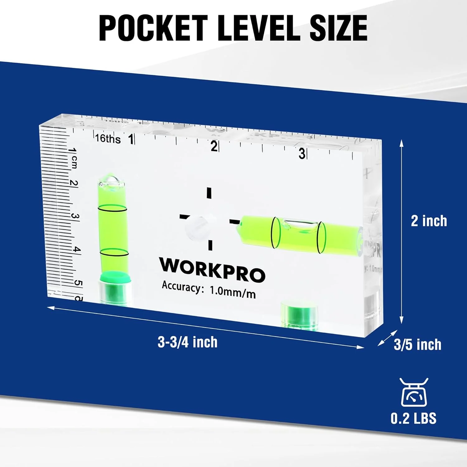 WORKPRO Small Level, 3-3/4 Inch Mini Level Tool, Magnetic Level with 2 Different Bubbles 90°/180°, Shatterproof Cross Check Bubble Level, Pocket Level for Picture Hanging Tool - Image 2