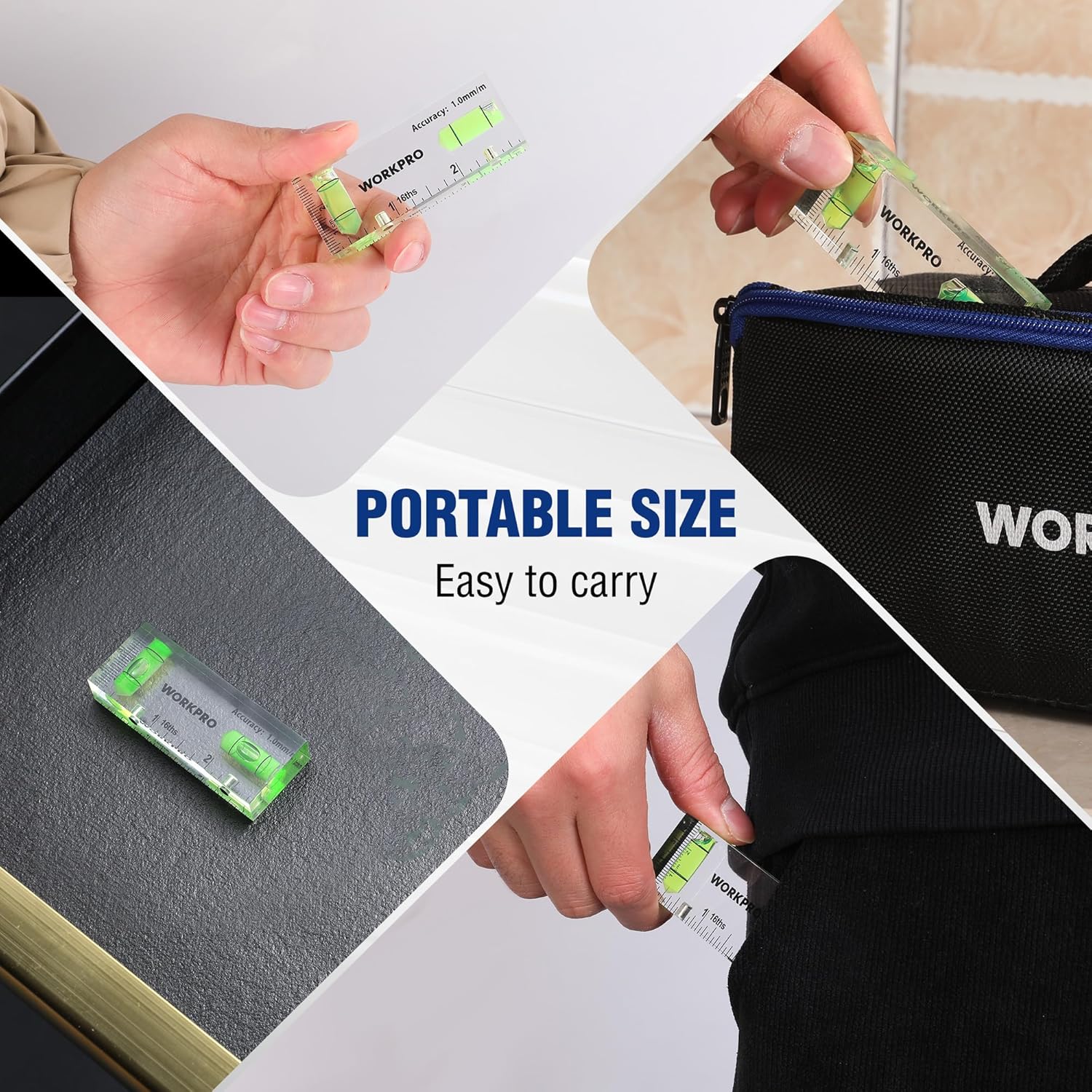 WORKPRO Small Level, 3 Inch Mini Level Tool, Magnetic Level with 2 Different Bubbles 90°/180°, Shatterproof Cross Check Bubble Level, Pocket Level for Picture Hanging Tool - Image 5