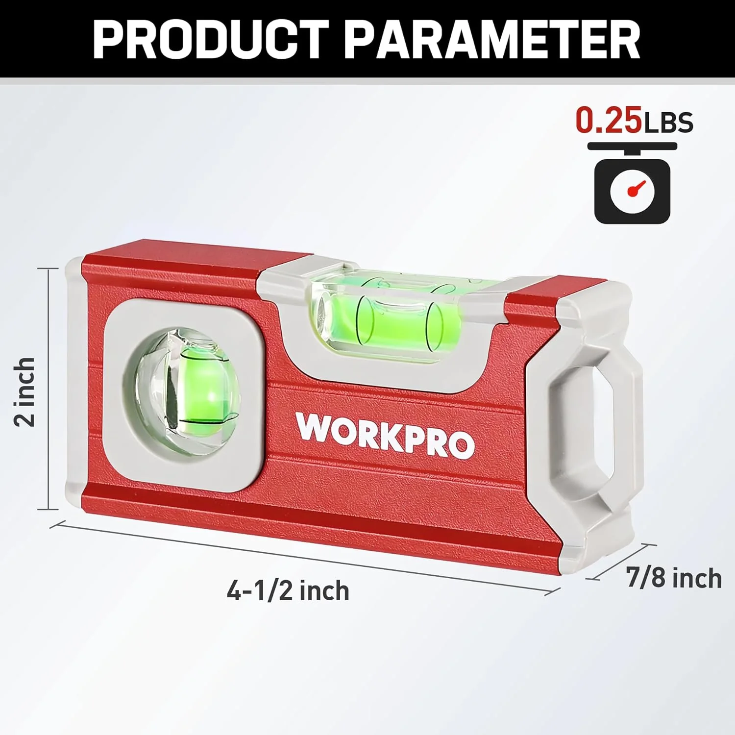 WORKPRO Small Level, 4-1/2 Inch Mini Level Tool, Magnetic Pocket Level with 2 Different Bubbles 90°/180°, Aluminum Alloy Construction, Red - Image 2