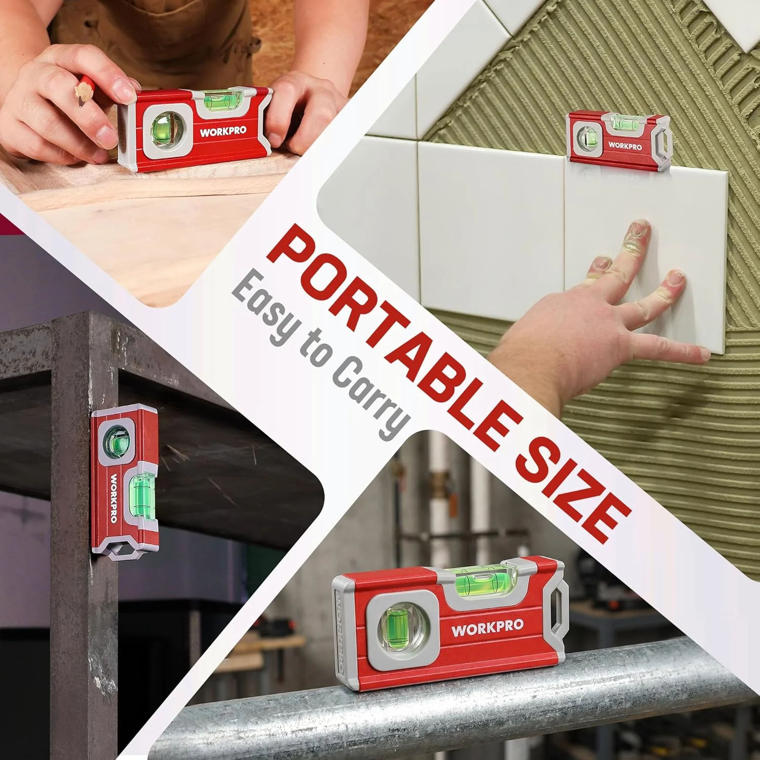 WORKPRO Small Level, 4-1/2 Inch Mini Level Tool, Magnetic Pocket Level with 2 Different Bubbles 90°/180°, Aluminum Alloy Construction, Red - Image 5
