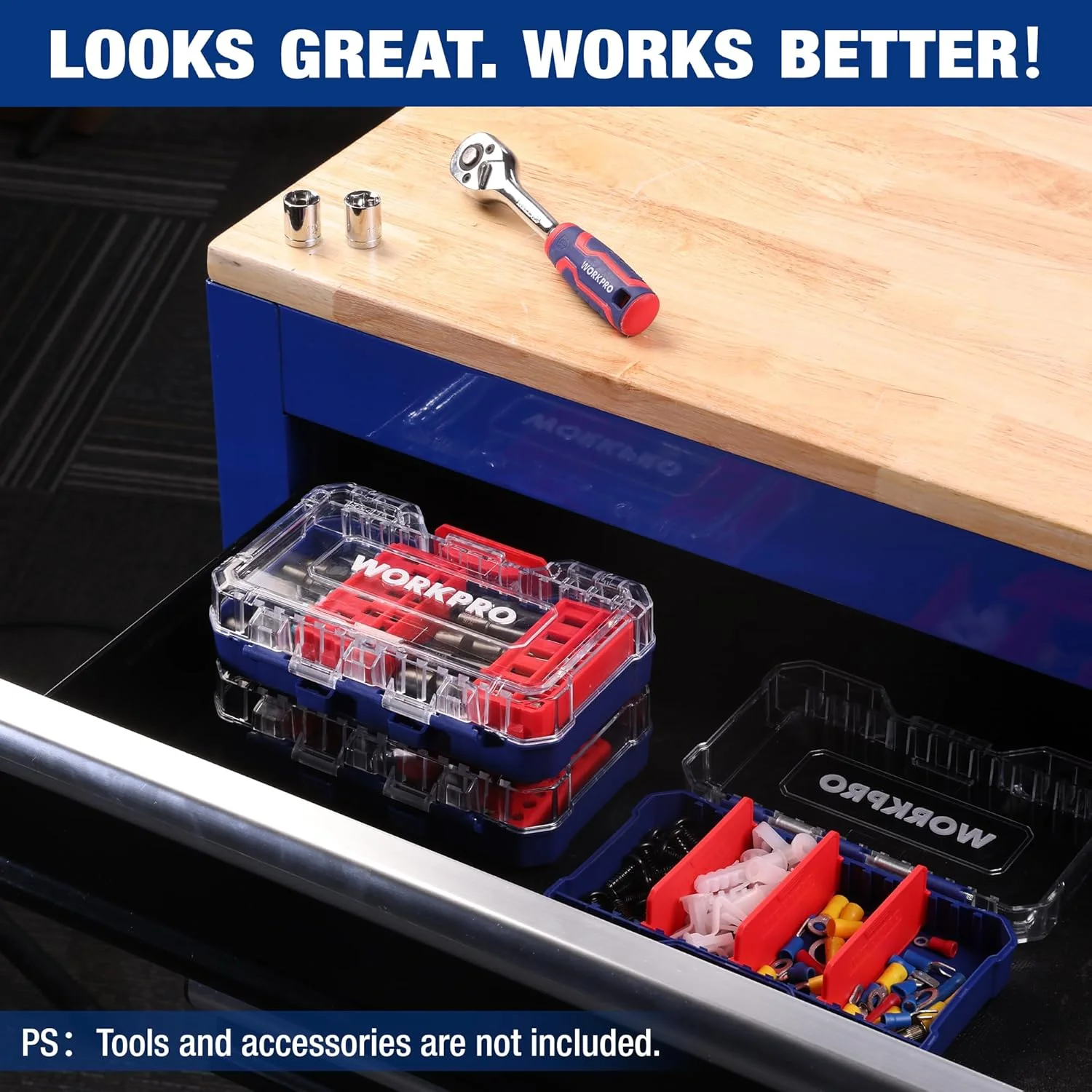 WORKPRO Small Parts Organizer 3 Pieces, Portable Stackable Hardware Storage Case with Removable Dividers, Clear Lid Tool Box Organizer for Screws, Bolts, Nails, Craft Supplies and Small Accessories - Image 8