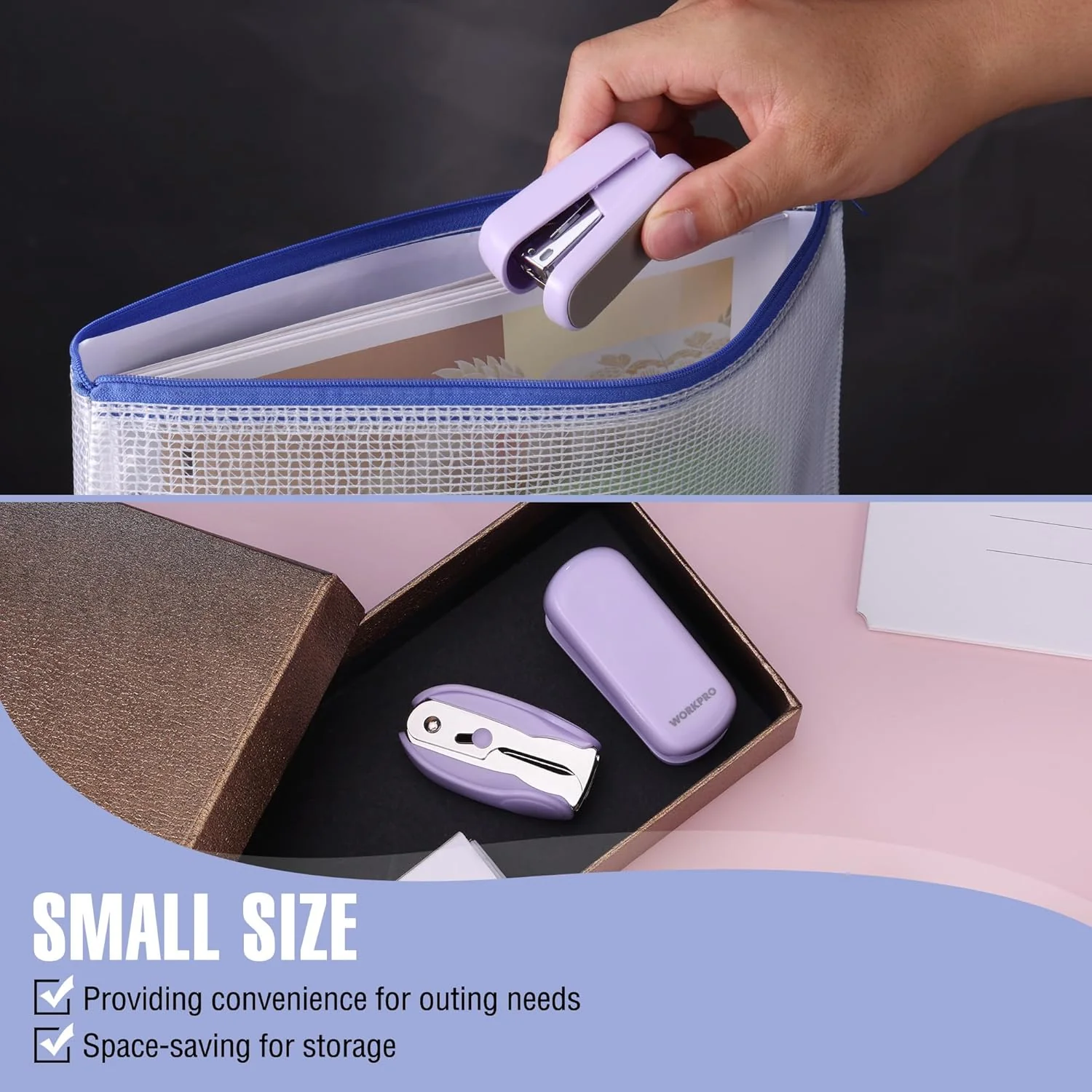 WORKPRO Small Stapler with Staples, Purple Stapler Set Includes Two Mini Staplers, One Staple Remover, 2000 Standard Staples - Cute Staplers for Desk with Non-Slip Base, Lock Design, Colorful - Image 6