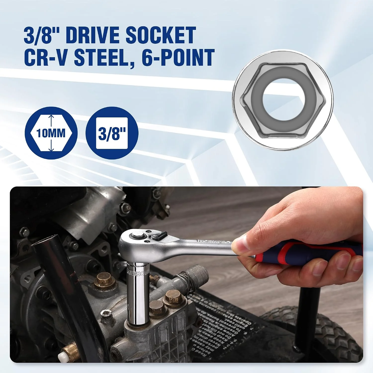 WORKPRO Socket Bottle Opener, 3/8" Drive x 10 mm Socket, Durable CR-V | Deep Square Drive Socket, Portable Detachable Key Ring - for Automotive Repair, House Projects, Machinery Work, Gift for Men - Image 5