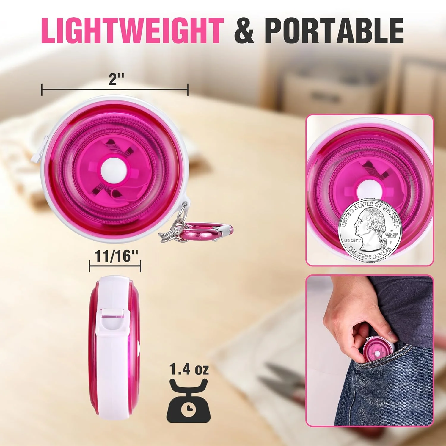 WORKPRO Soft Tape Measure, 60-Inch (150cm) Retractable Measuring Tape for Body Measurements, Sewing, Tailoring, Fabric, Cloth, Knitting and Crafts, Dual-Sided Scales with Carabiner Clip, Pink - Image 3