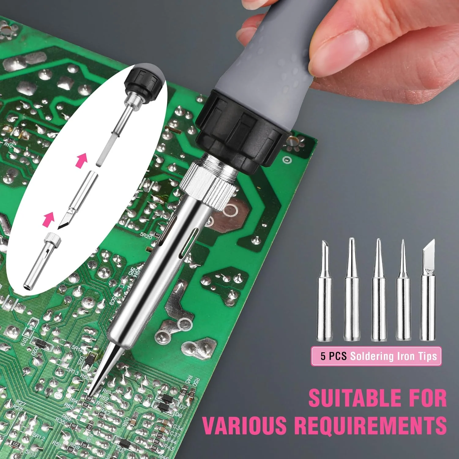 WORKPRO Soldering Iron Kit, 90W Soldering Gun with Digital Display, Iron Tips, 11-in-1 Adjustable Temperature Welding Kit for Electronic Repair, DIY Enthusiasts(110V US Plug,Pink) - Image 3