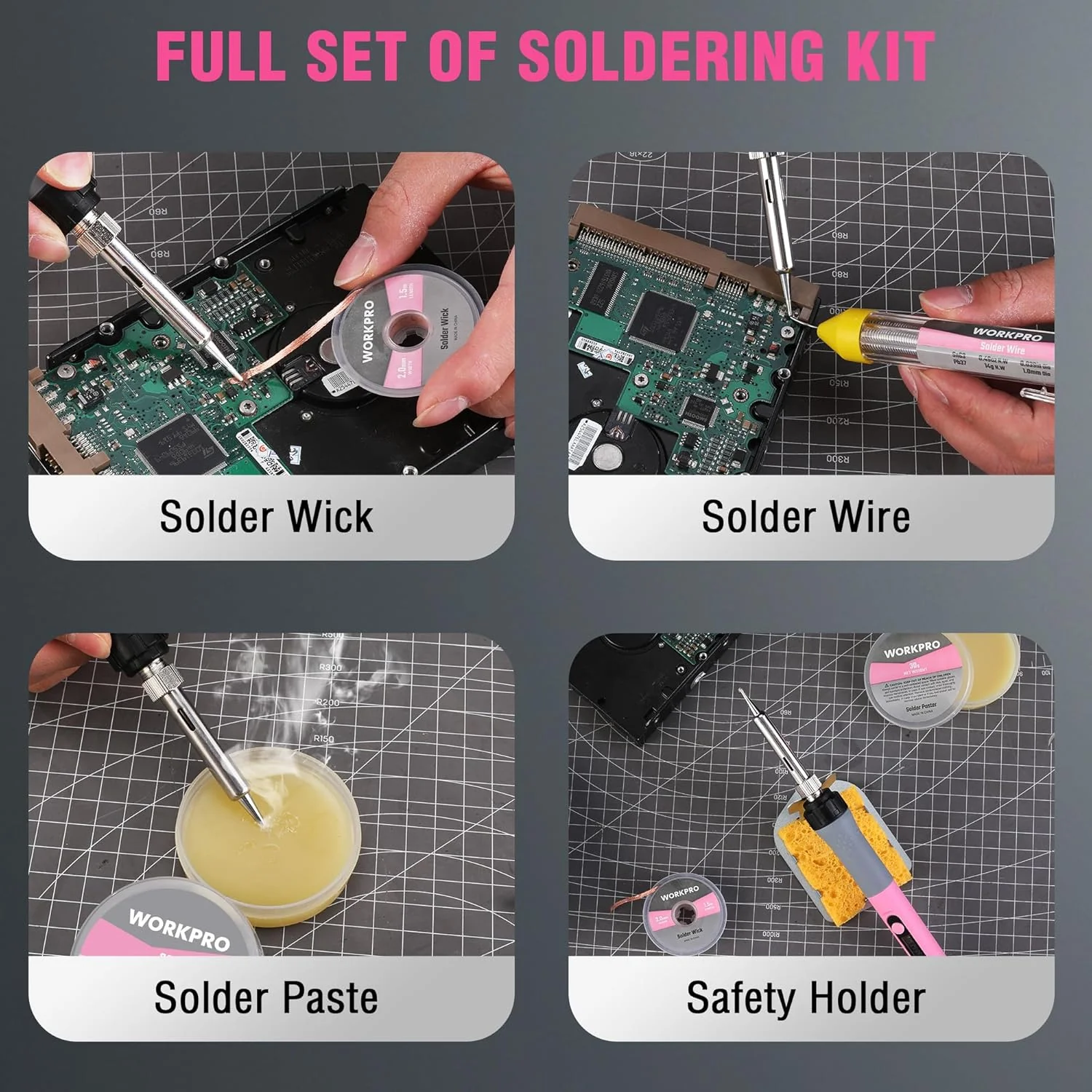 WORKPRO Soldering Iron Kit, 90W Soldering Gun with Digital Display, Iron Tips, 11-in-1 Adjustable Temperature Welding Kit for Electronic Repair, DIY Enthusiasts(110V US Plug,Pink) - Image 5