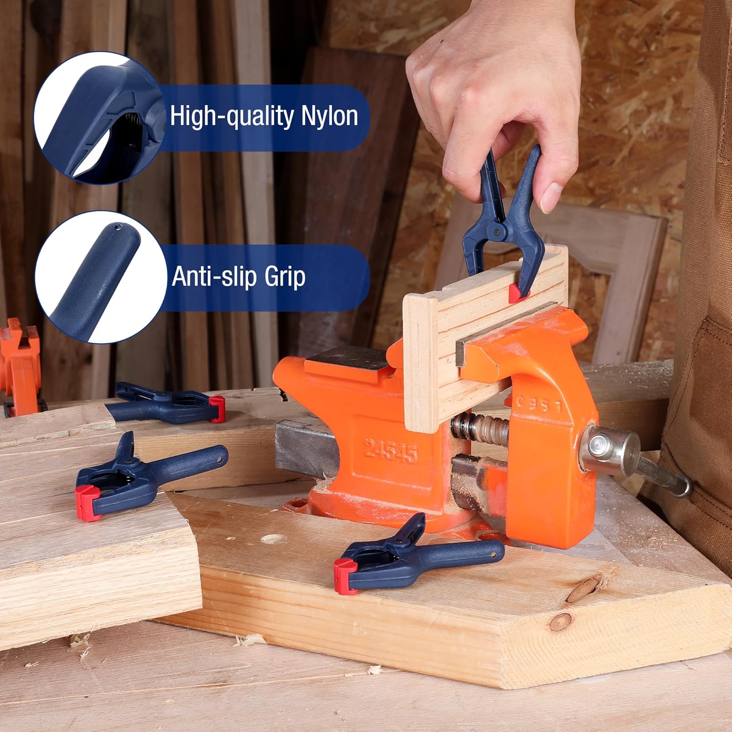 WORKPRO Spring Clamp Set, 16-Piece 3-3/8" Nylon Spring Clamp with Adjustable Jaw Pads and High-strength Spring for Woodworking, Photography Backdrops and DIY Projects - Image 5