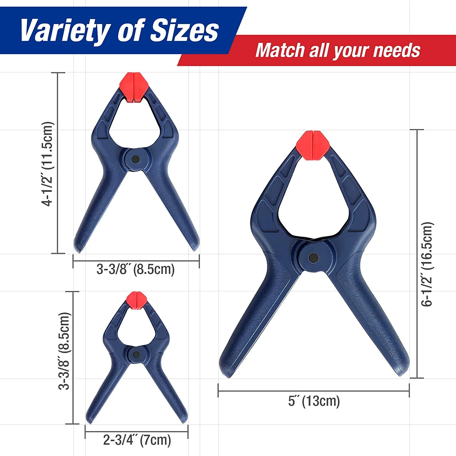 WORKPRO 16 Pcs Nylon Spring Clamp Set for Woodworking Photography Studios and DIY Works (Blue) - Image 2