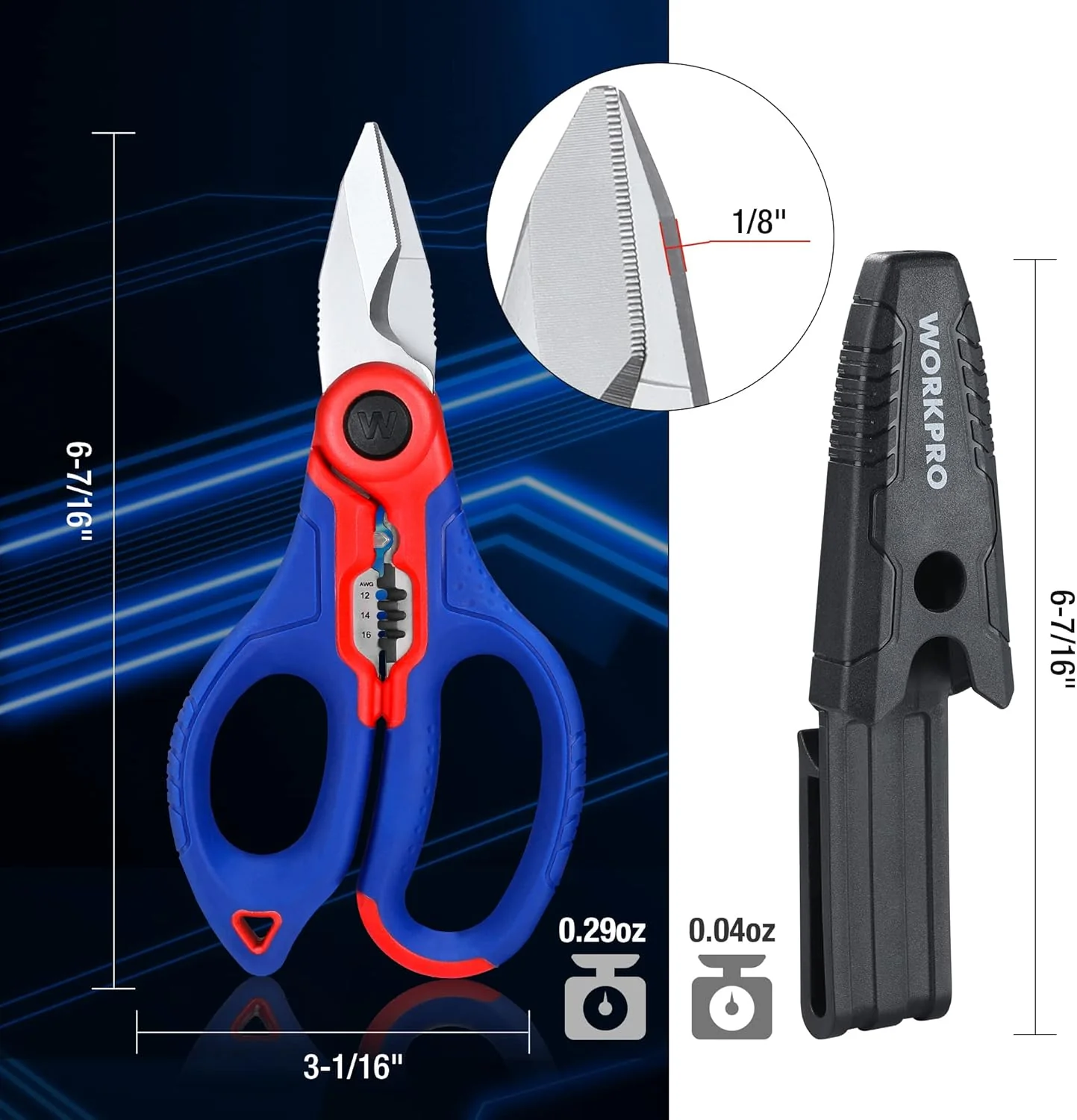 WORKPRO Stainless Electricians Scissors, 6.4" Electrician Shears | Professional Electrician Shears with Wire Stripper for Soft Cable (Not Suitable for Diving Use) - Image 2