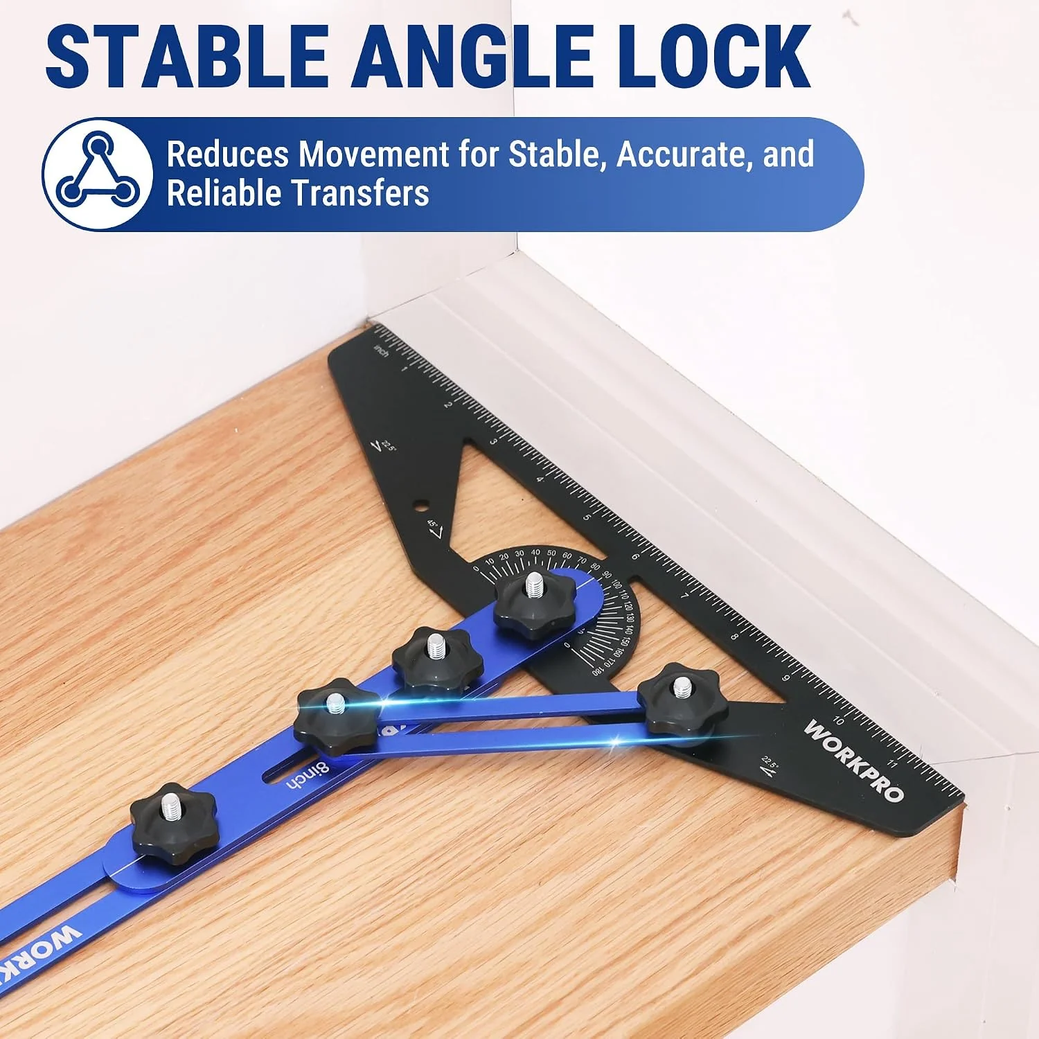 WORKPRO Stair Tread Template Tool, Aluminum Alloy Stair Tread Jig with Triangular Structure Brace, 10.1" to 56.3" Adjustable Length Stair Measuring Tool, Stair Tread Gauge for Stairs, Floor, Cabinets - Image 3