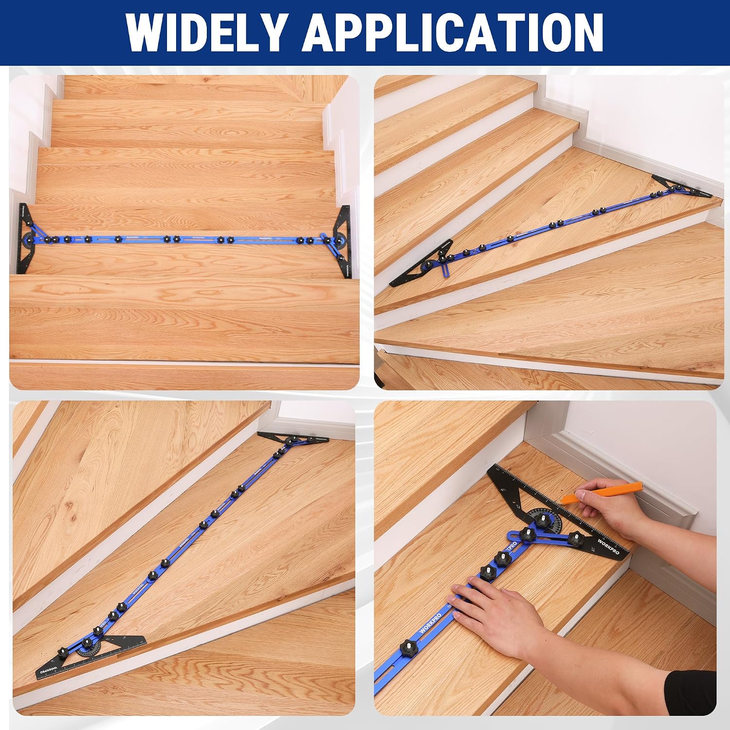 WORKPRO Stair Tread Template Tool, Aluminum Alloy Stair Tread Jig with Triangular Structure Brace, 10.1" to 56.3" Adjustable Length Stair Measuring Tool, Stair Tread Gauge for Stairs, Floor, Cabinets - Image 7
