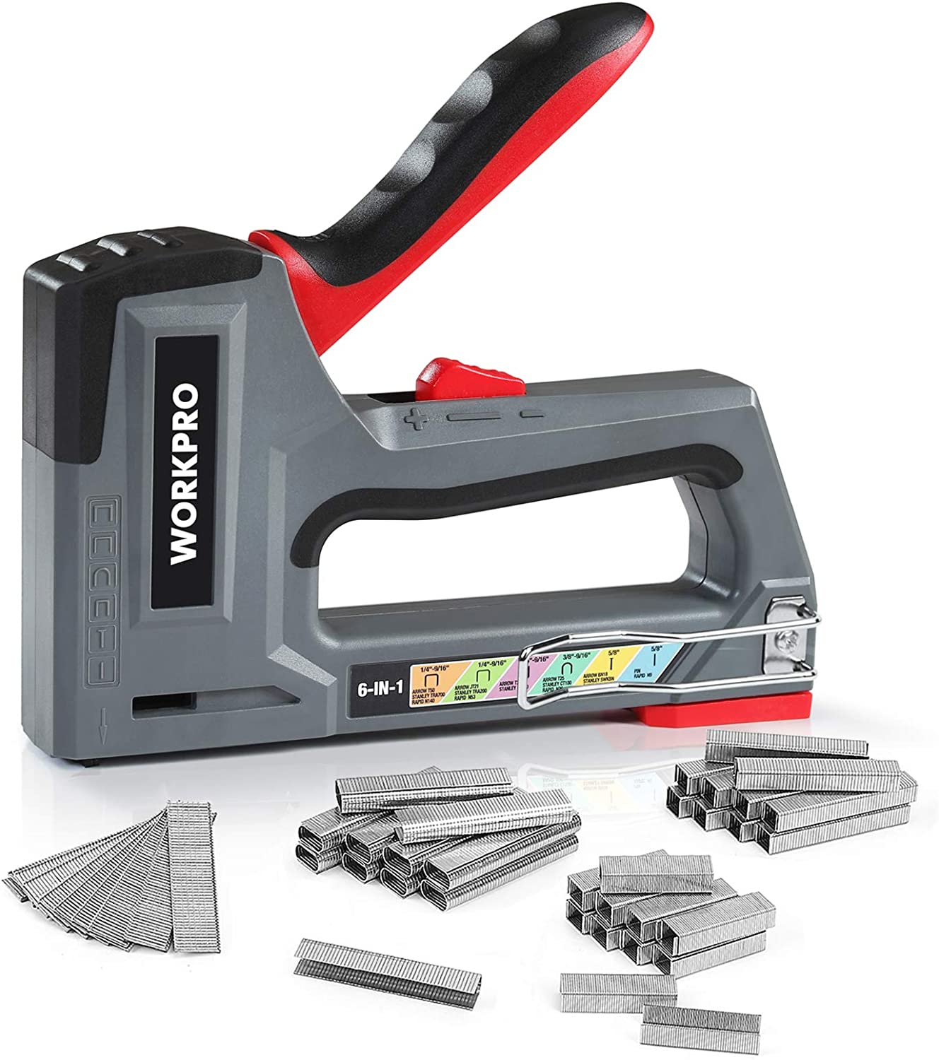 WORKPRO 6-in-1 Manual Brad Nailer Upholstery Stapler Nail Gun - Pink Ribbon - Image 10