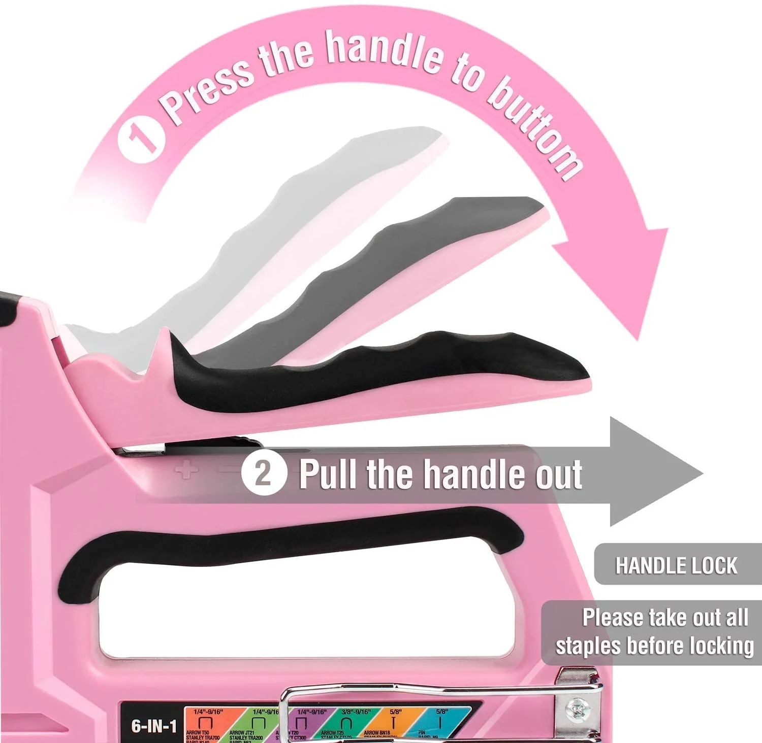 WORKPRO 6-in-1 Manual Brad Nailer Upholstery Stapler Nail Gun - Pink Ribbon - Image 6
