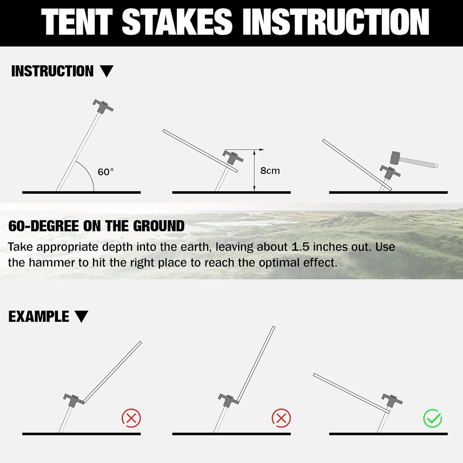 WORKPRO Tent Stakes and Hammer Set, 16oz Rubber Mallet Hammer, Wooden Handle, 10PC Heavy Duty Metal Tent Stakes and Storage Bag, DIY Woodworking, Camping Accessories for Ground, Camp and Garden - Image 5