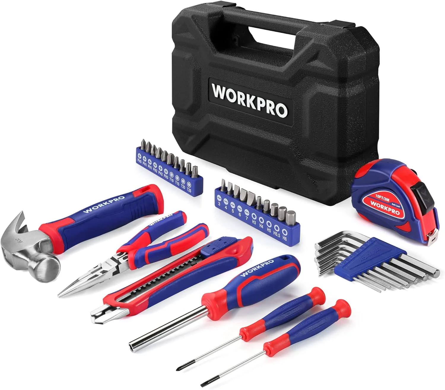 WORKPRO Tool Set, 35 Pieces Tool Set, Tool Box, Equipped, Daily Tools, with Screwdriver, Pliers, Tape Measure, Allen Key for Home Supplies, Gift for DIY Beginners