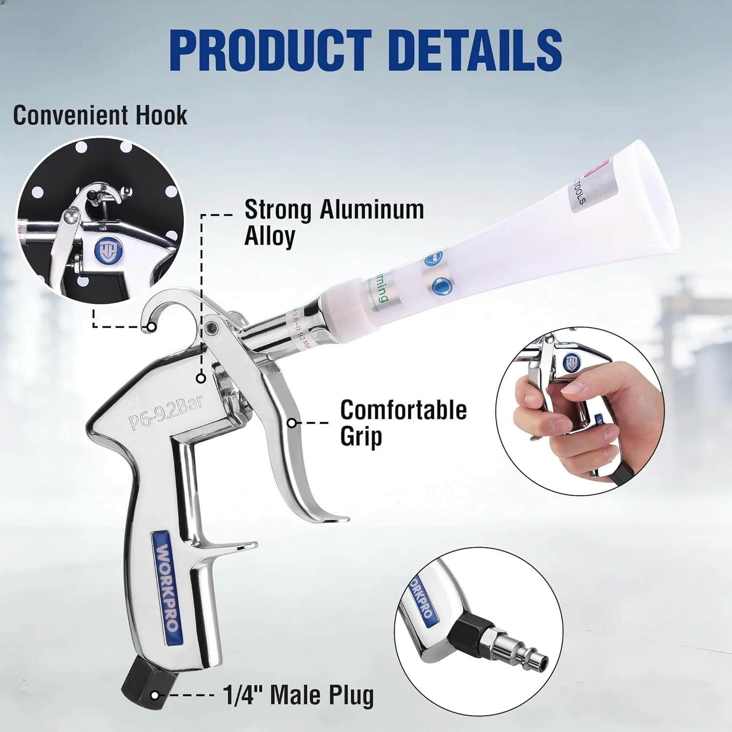 WORKPRO Tornado Nozzle Air Blow Gun for Car Detailing, Workshops, and Home Cleaning – Quickly Blasts Dirt and Dust, Compatible with Air Compressors - Image 4