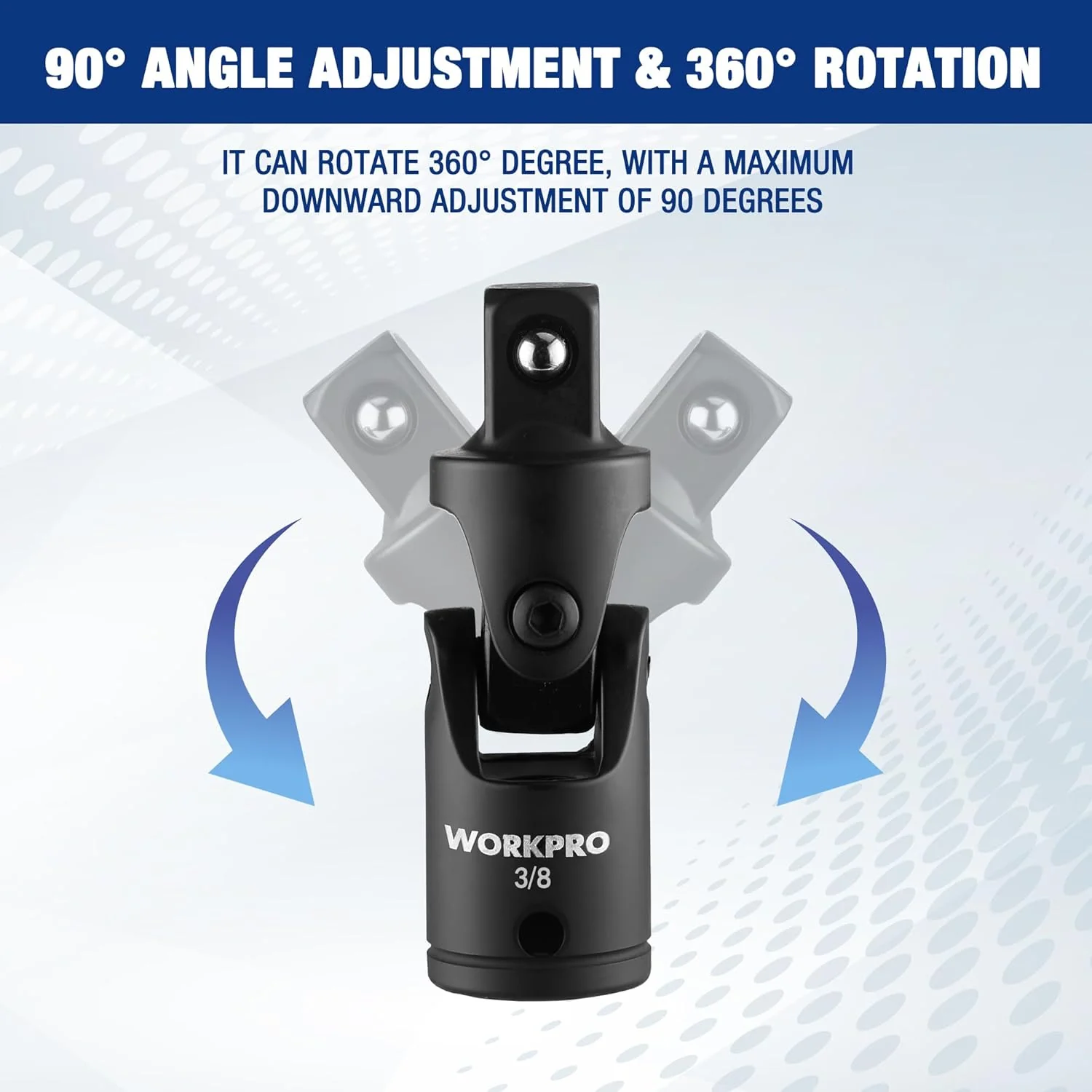 WORKPRO Universal Joint Socket Adapter Set, 3-Piece 1/4" 3/8" 1/2" Drive | Flexible U-Joint, Multi-Angle Access, CR-V Steel, Black Phosphate Finish - Image 3