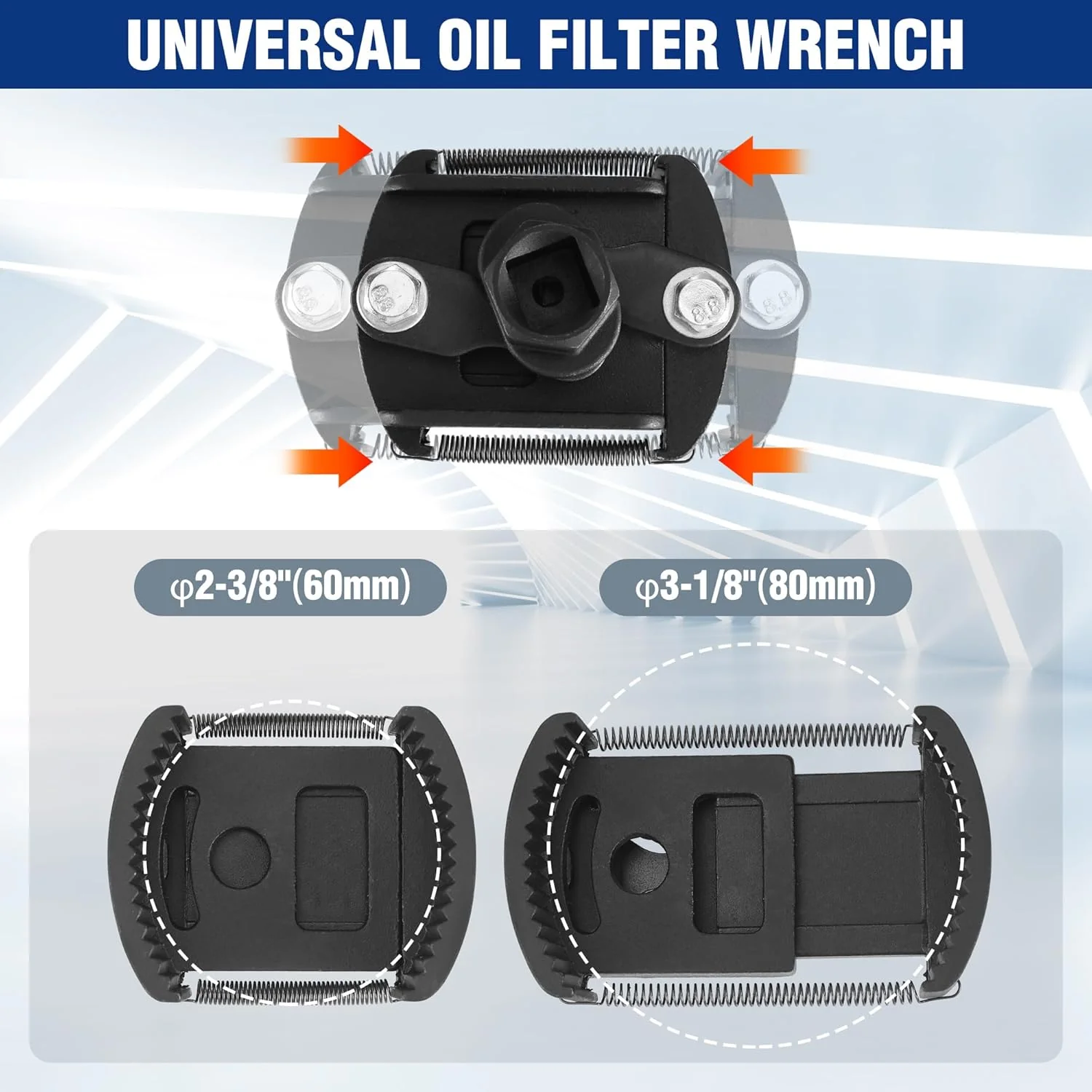WORKPRO Universal Oil Filter Wrench (2-3/8 to 3-1/8") Adjustable with Auto-Clamp Spring, Oil Filter Removal Tool, Oil Filter Change Set, Ideal for Engine Filters, Conduit, & Fittings - Image 2