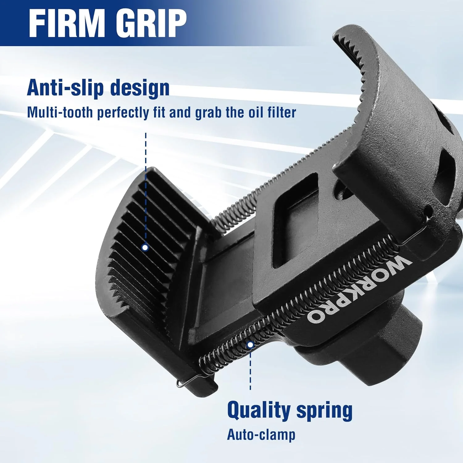 WORKPRO Universal Oil Filter Wrench (2-3/8 to 3-1/8") Adjustable with Auto-Clamp Spring, Oil Filter Removal Tool, Oil Filter Change Set, Ideal for Engine Filters, Conduit, & Fittings - Image 4